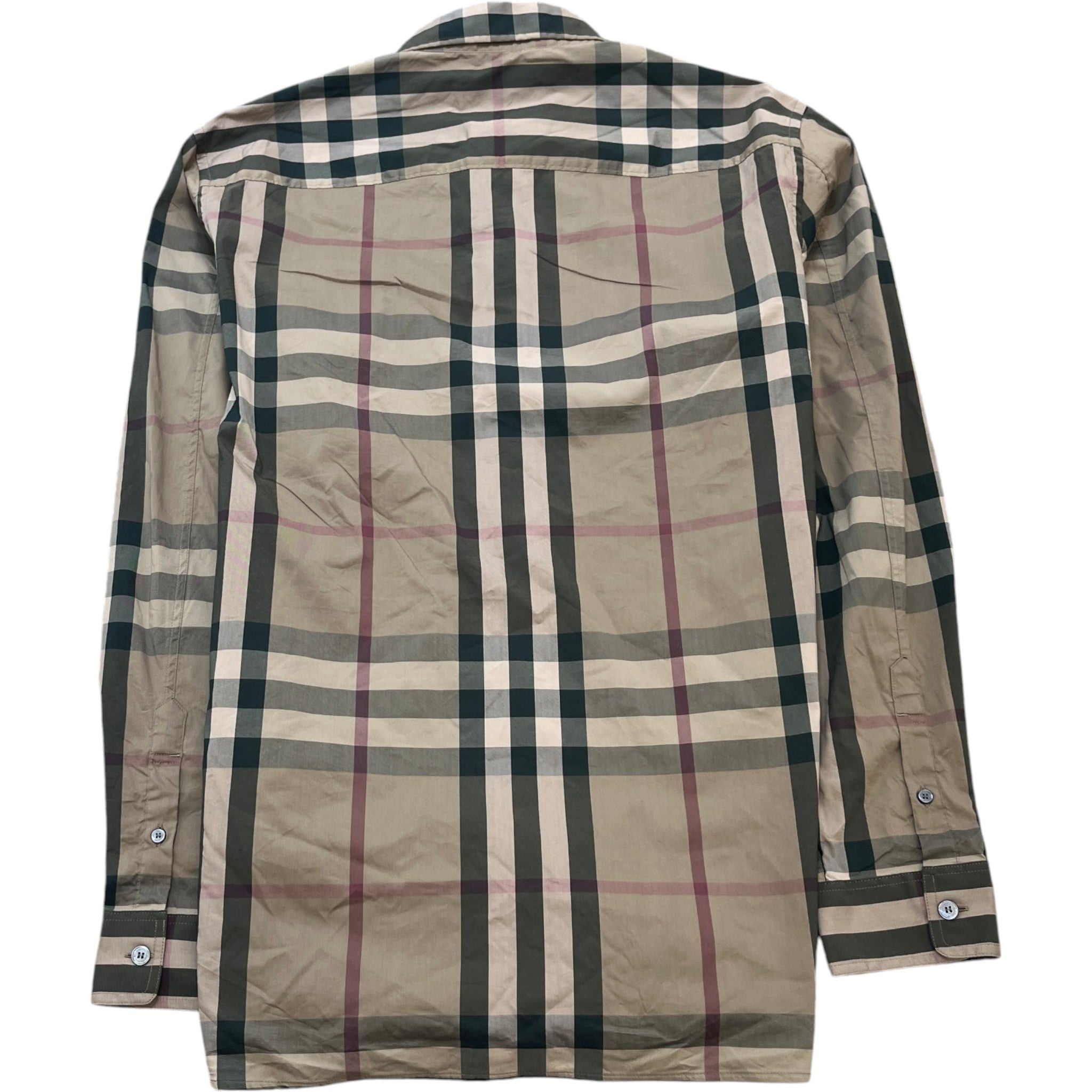 Men's Checkered Short Sleeve Shirt Beige Size L
