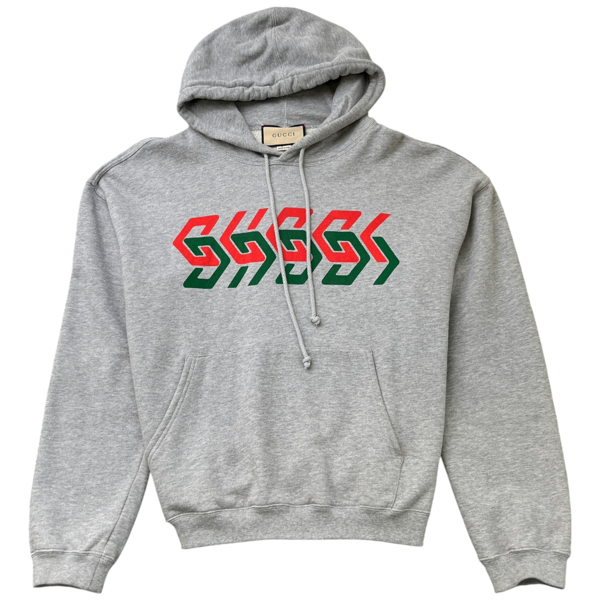 Men's Gg Logo Print Hoodie Grey Size M