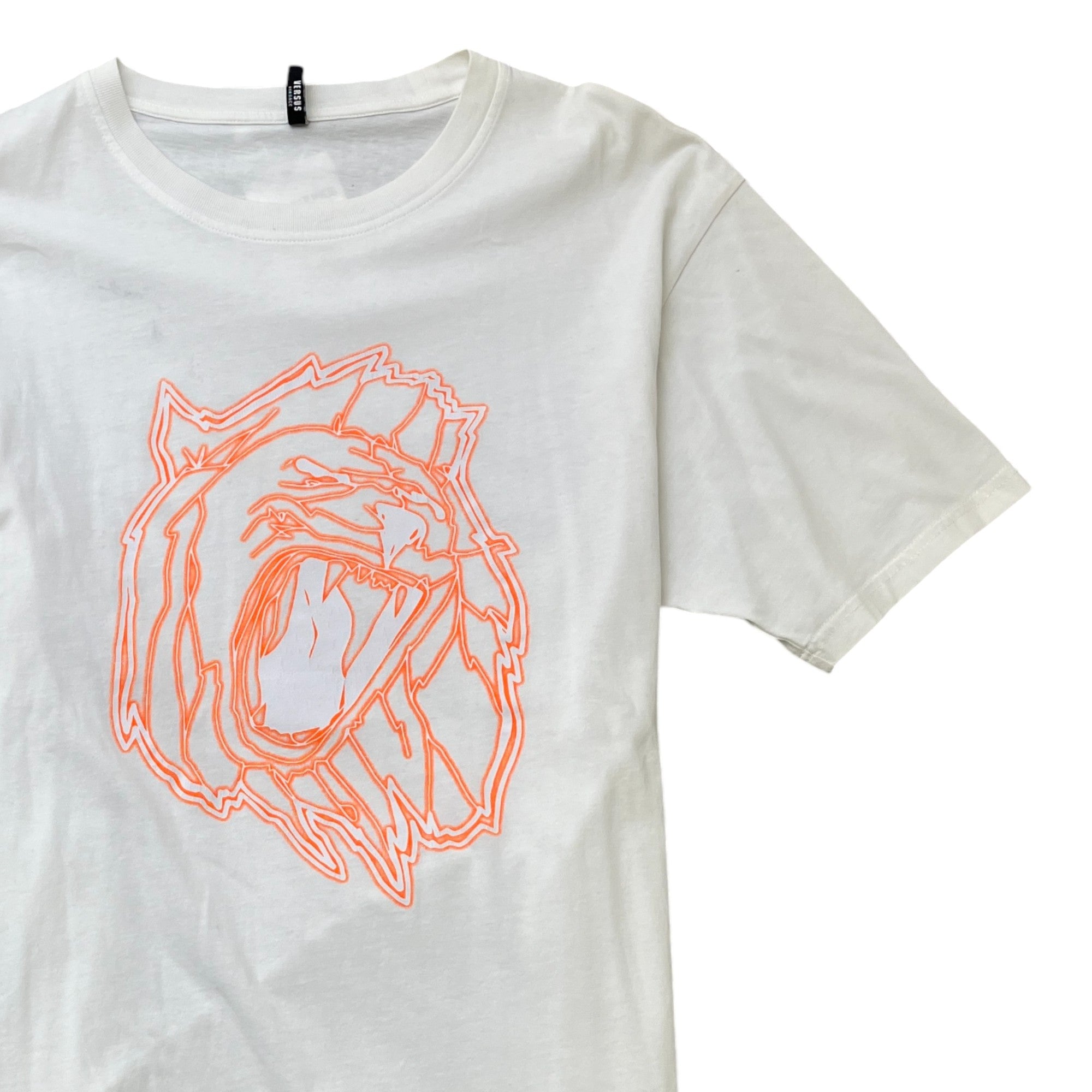 Men's Lions Head Logo Print T-Shirt White Size M