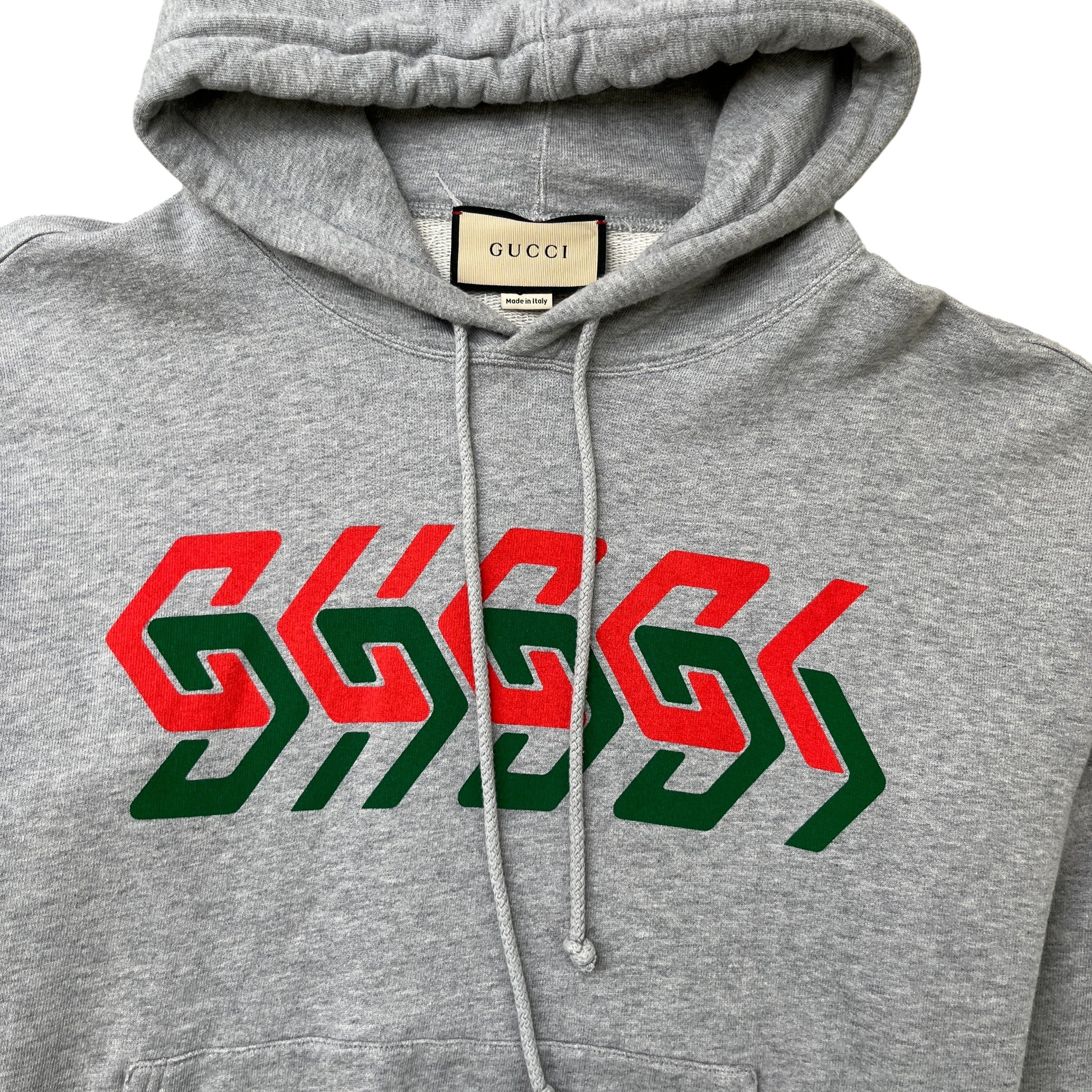 Men's Gg Logo Print Hoodie Grey Size M