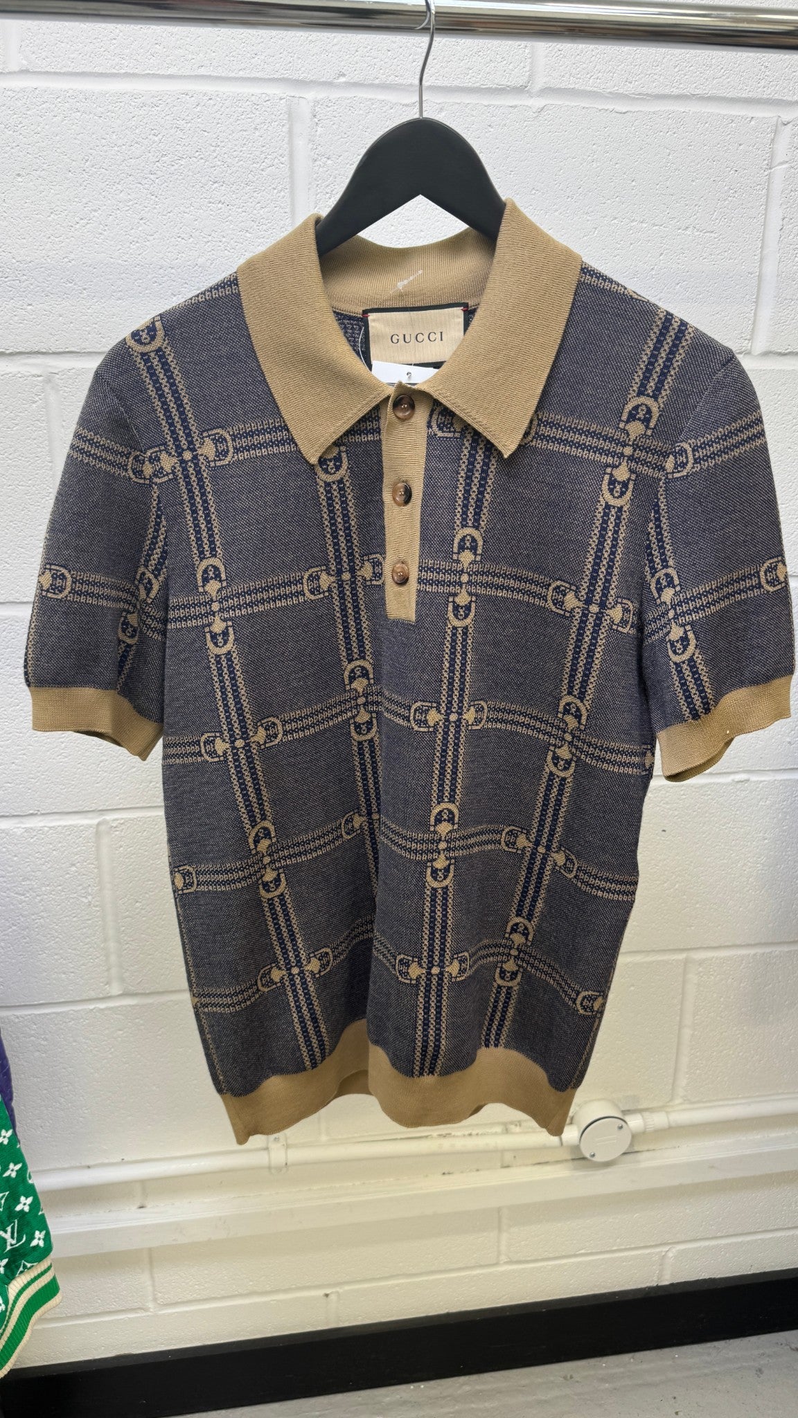 Men's Horsebit Polo Shirt Beige Size S