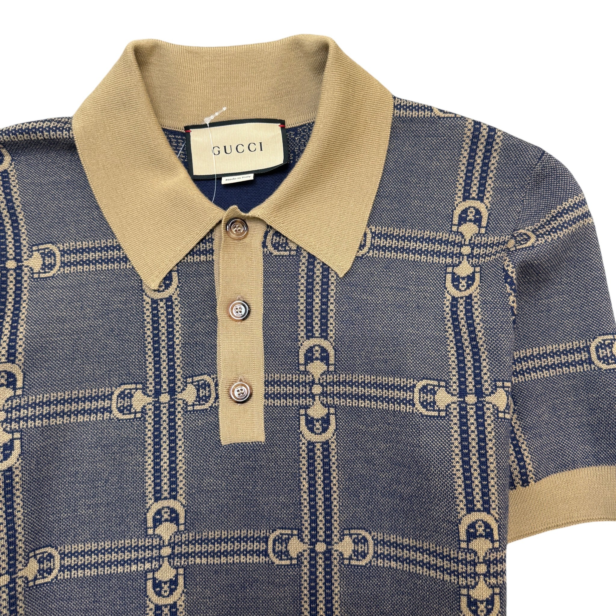 Men's Horsebit Polo Shirt Beige Size S