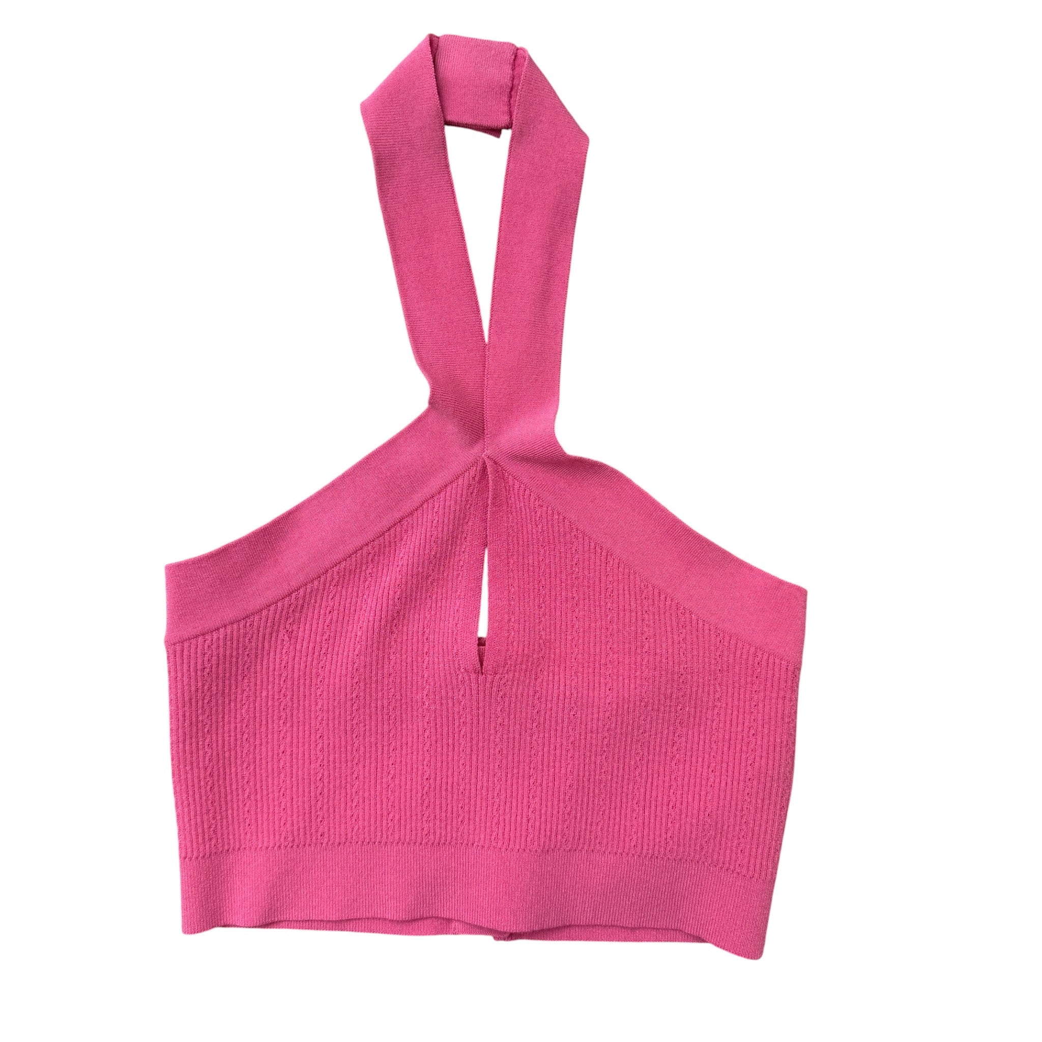 Women's Halterneck Knitted Cropped Top Pink Size S