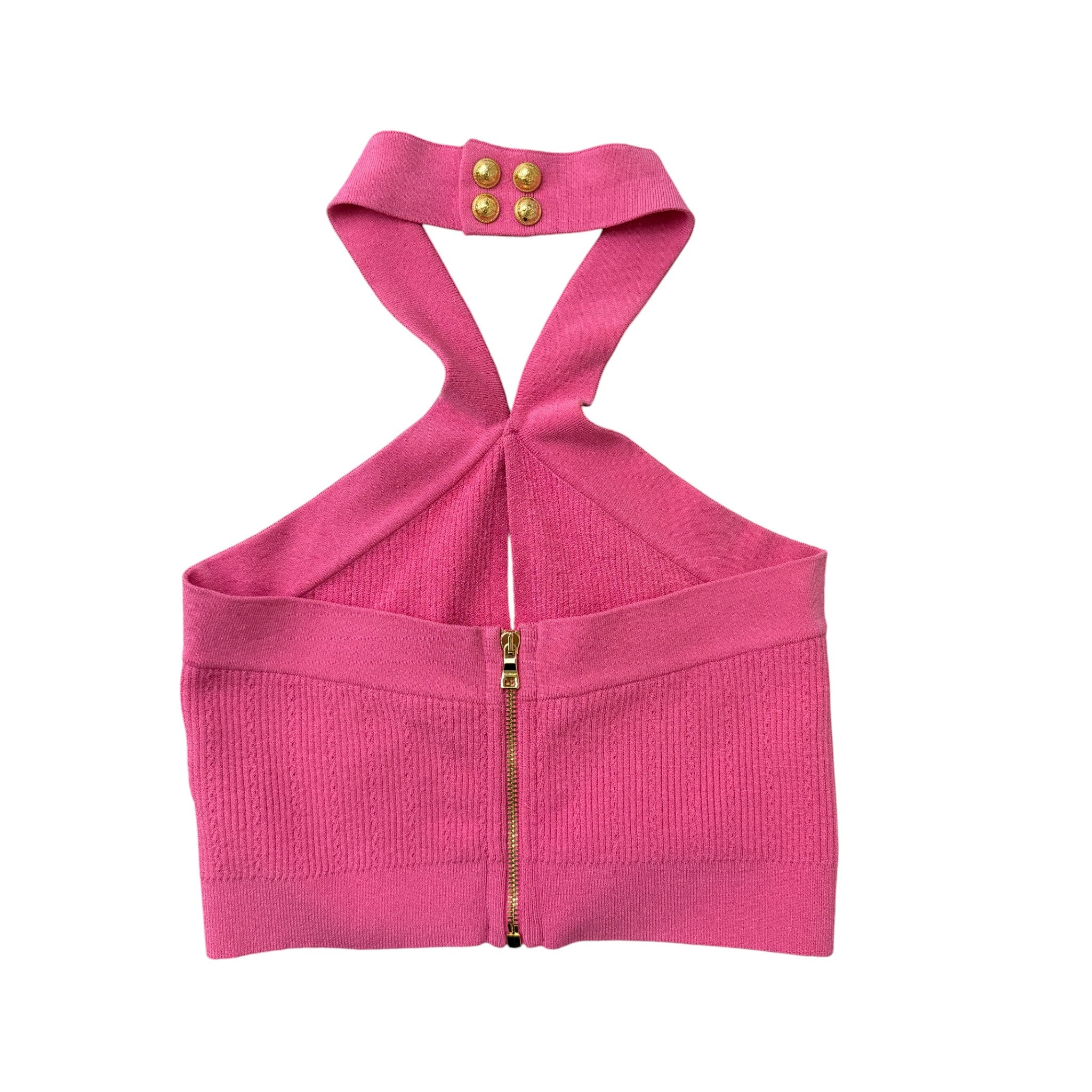 Women's Halterneck Knitted Cropped Top Pink Size S