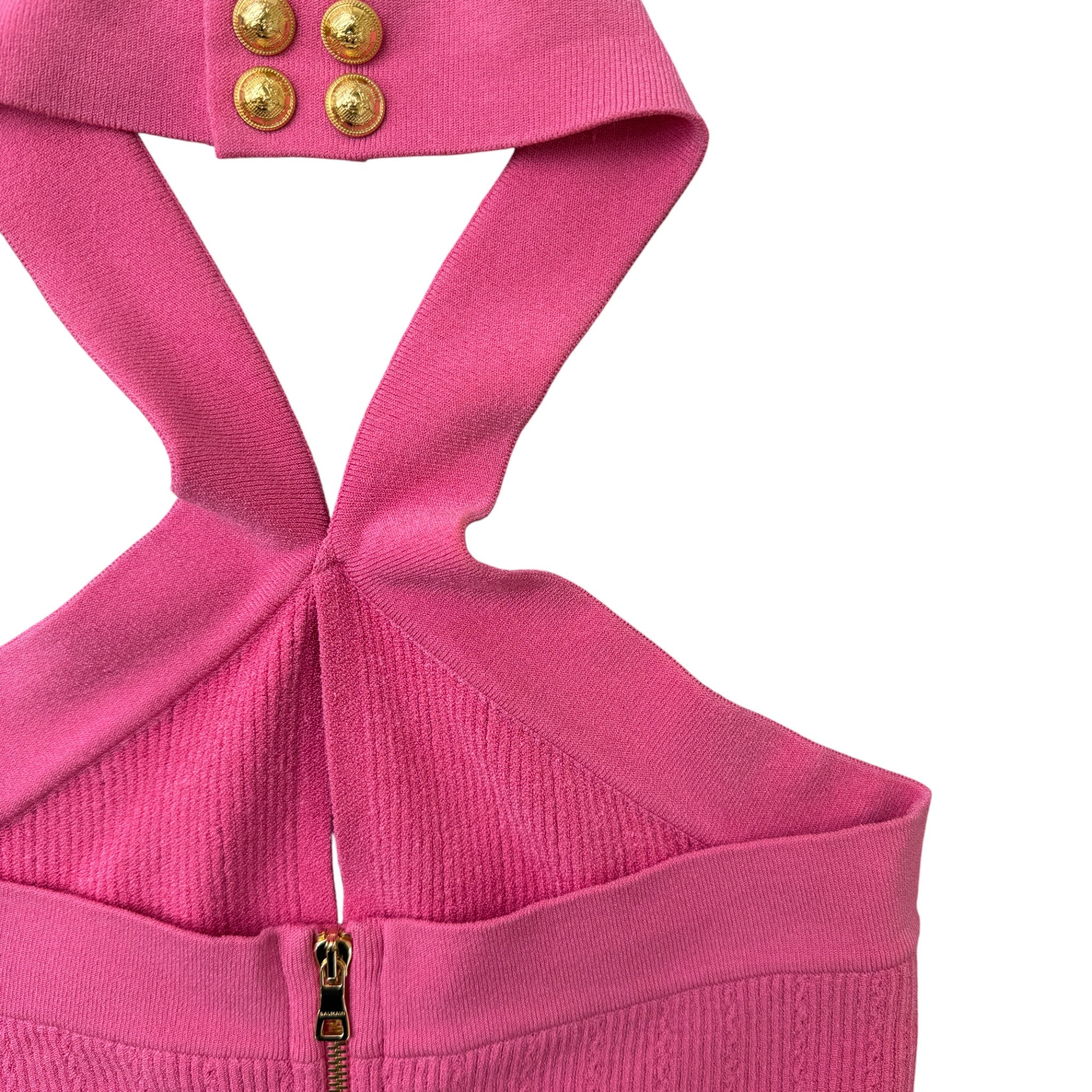 Women's Halterneck Knitted Cropped Top Pink Size S