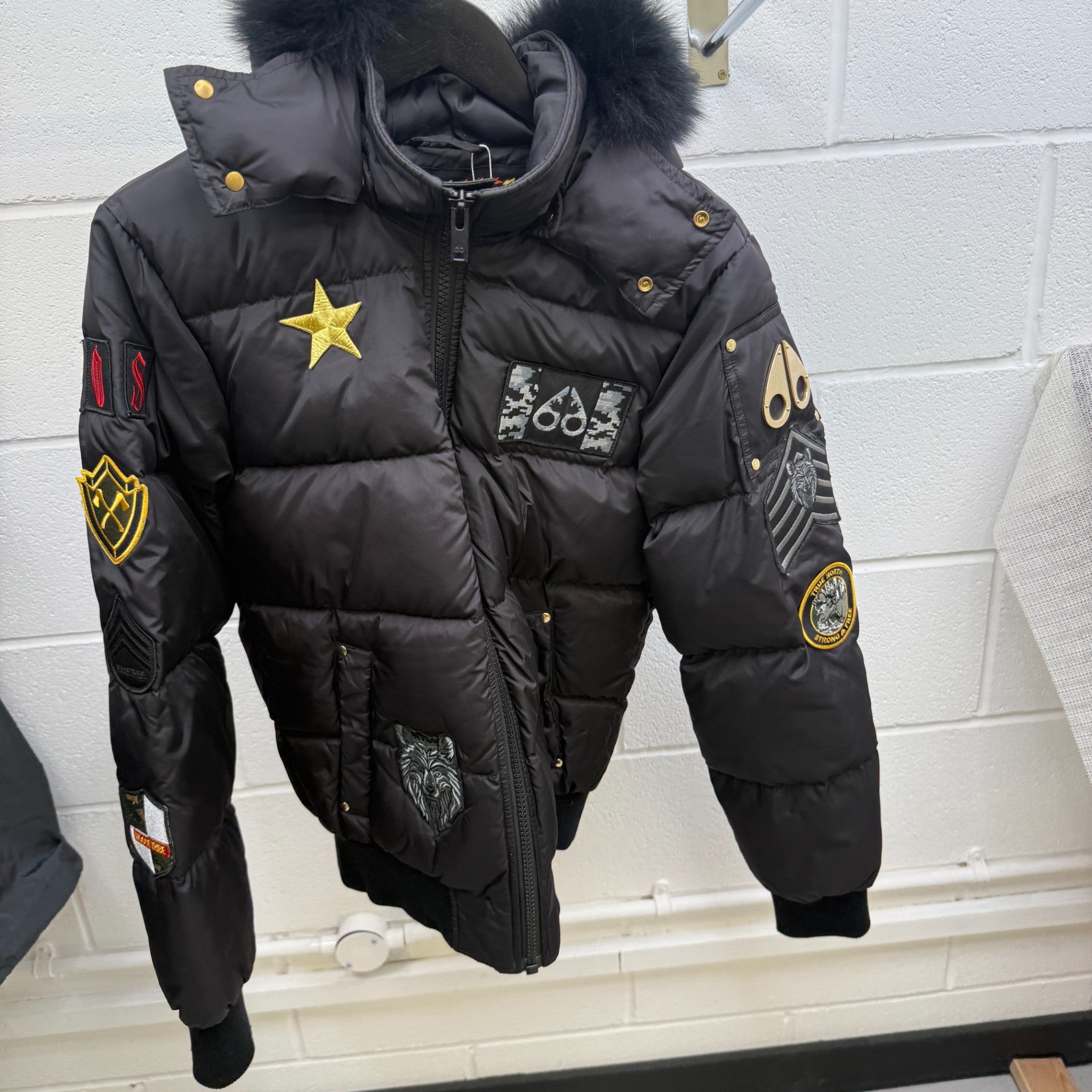 Men's Patchwork Colinton Bomber Down Jacket Black Size XS