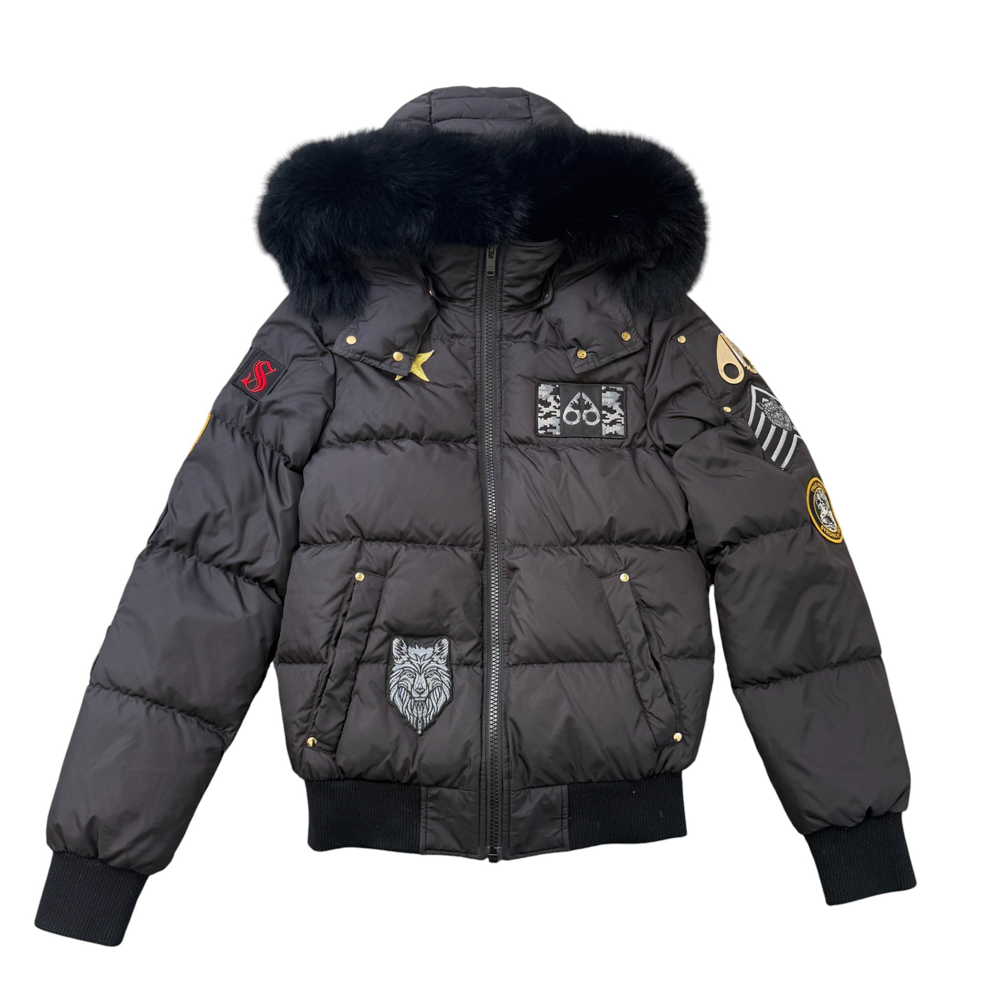 Men's Patchwork Colinton Bomber Down Jacket Black Size XS