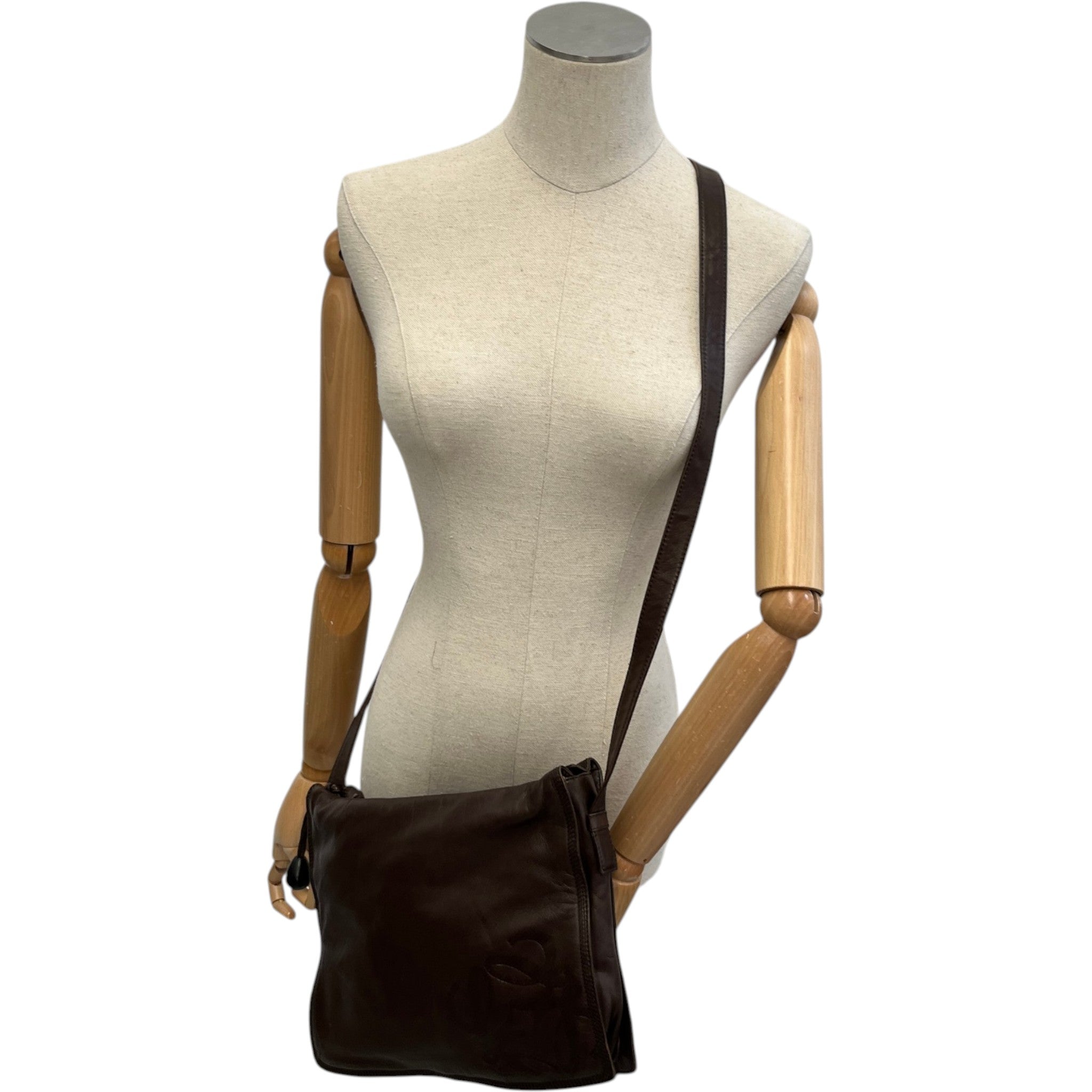 Women's Embossed Anagram Shoulder Bag Brown