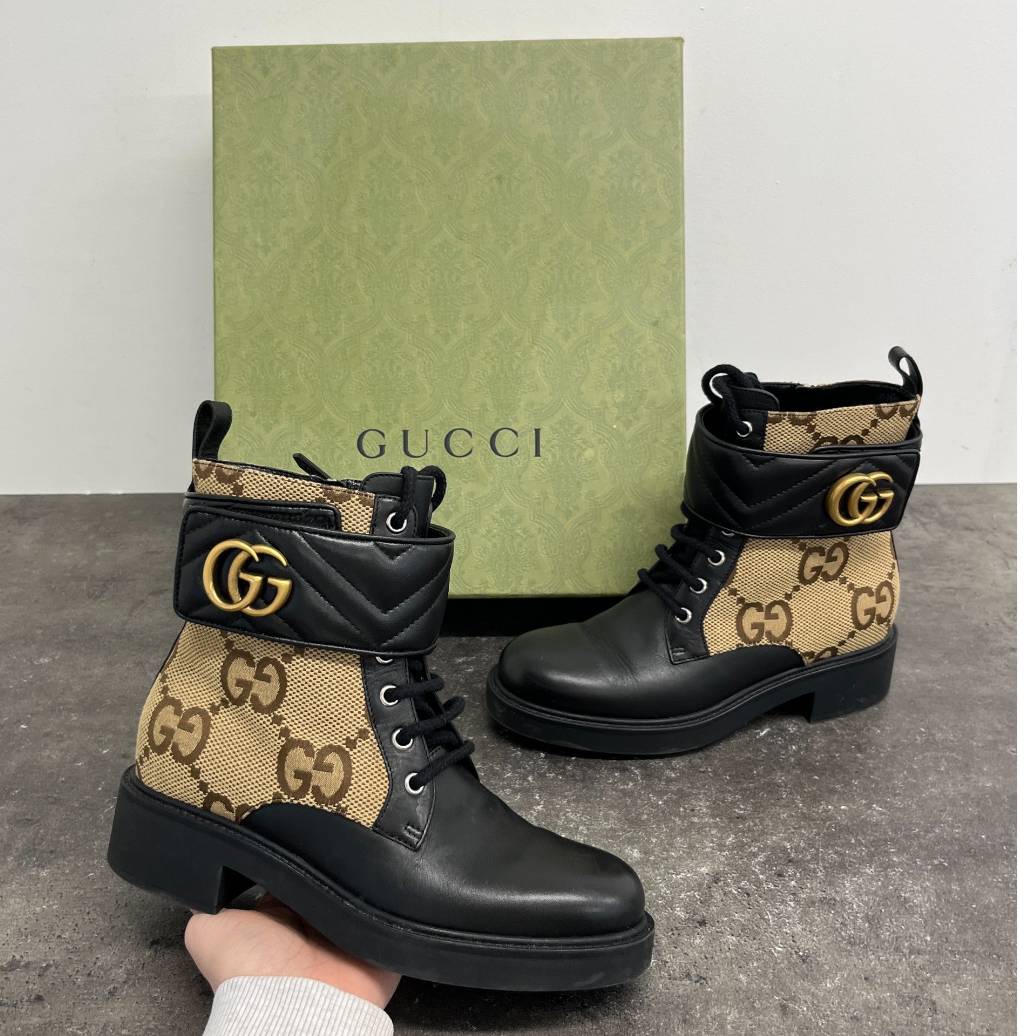 Women's Gg Marmont Round Toe Ankle Boots Black Size EU 36.5 / UK 3.5