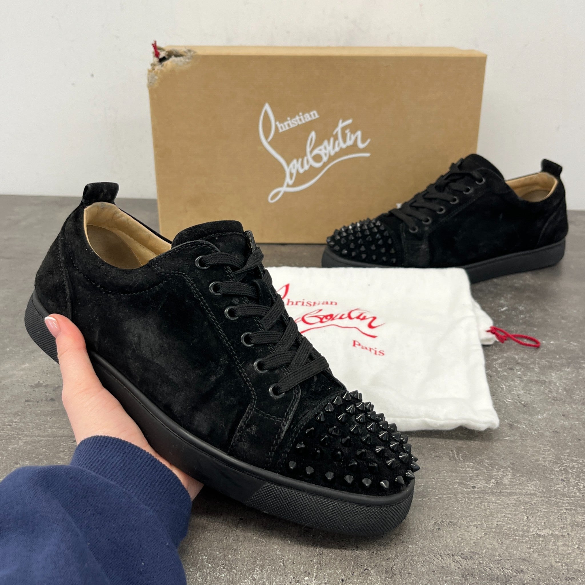 Men's Louis Spikes Flat Low Trainers Black Size EU 42 / UK 8