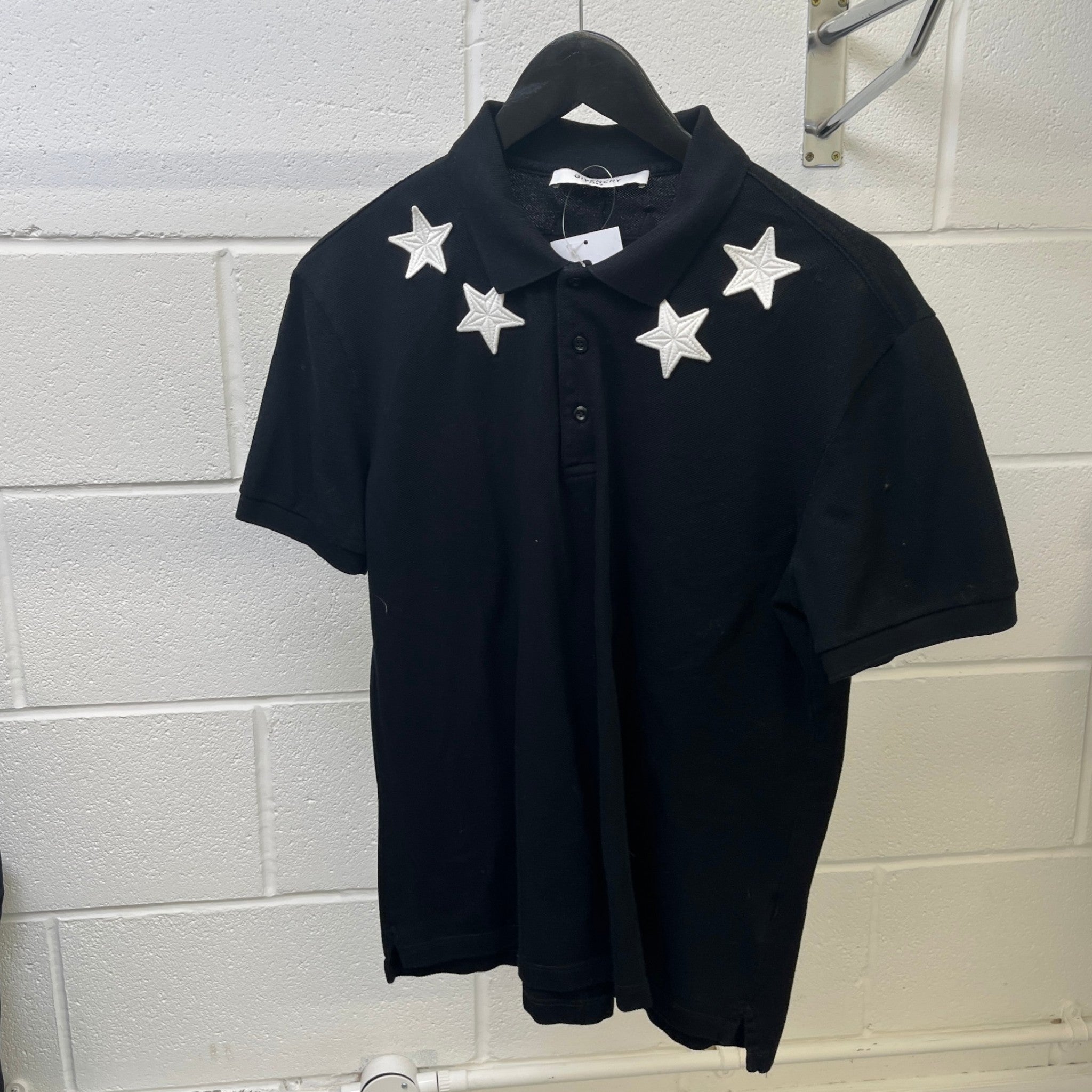 Men's Applique Stars Polo Shirt Black Size XL