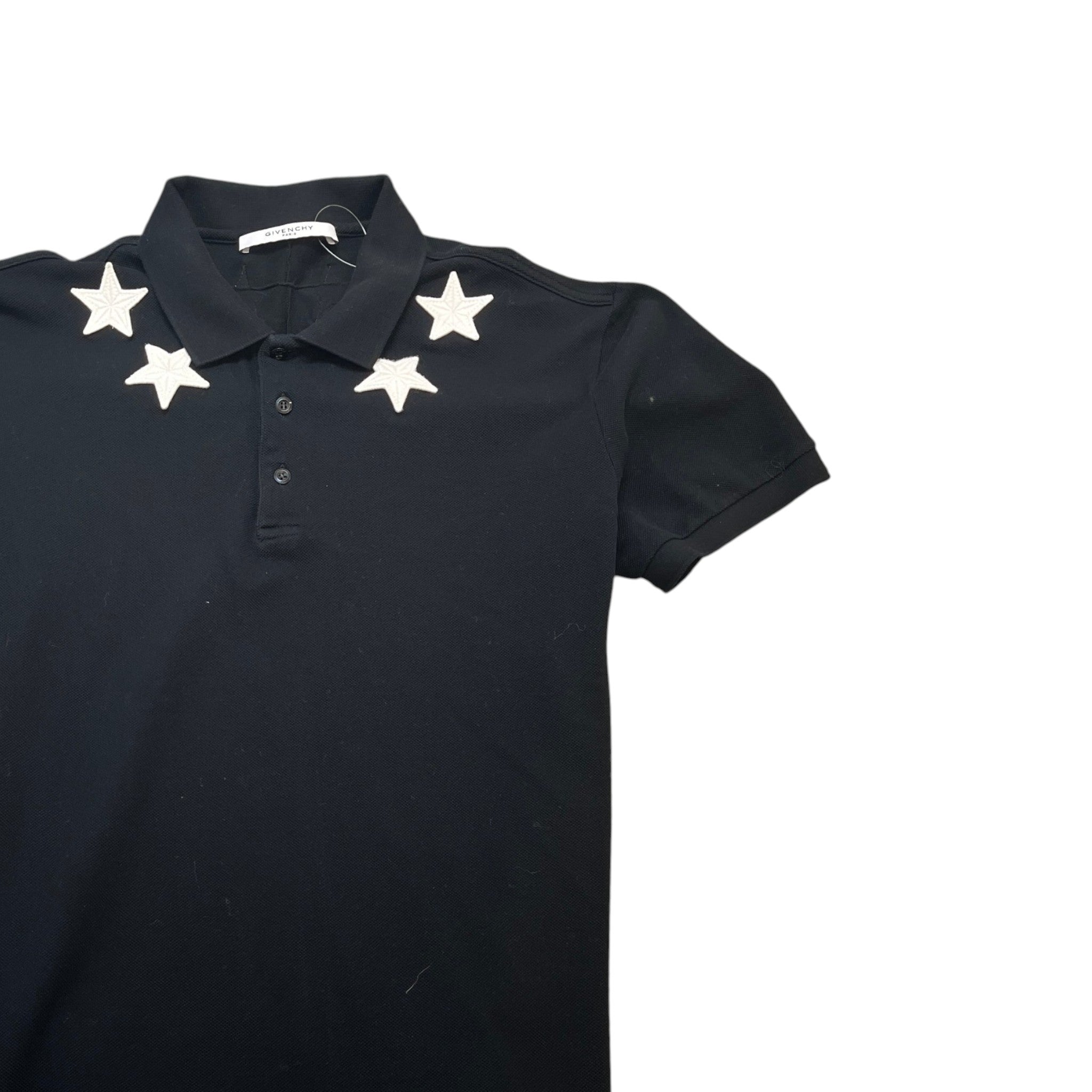 Men's Applique Stars Polo Shirt Black Size XL