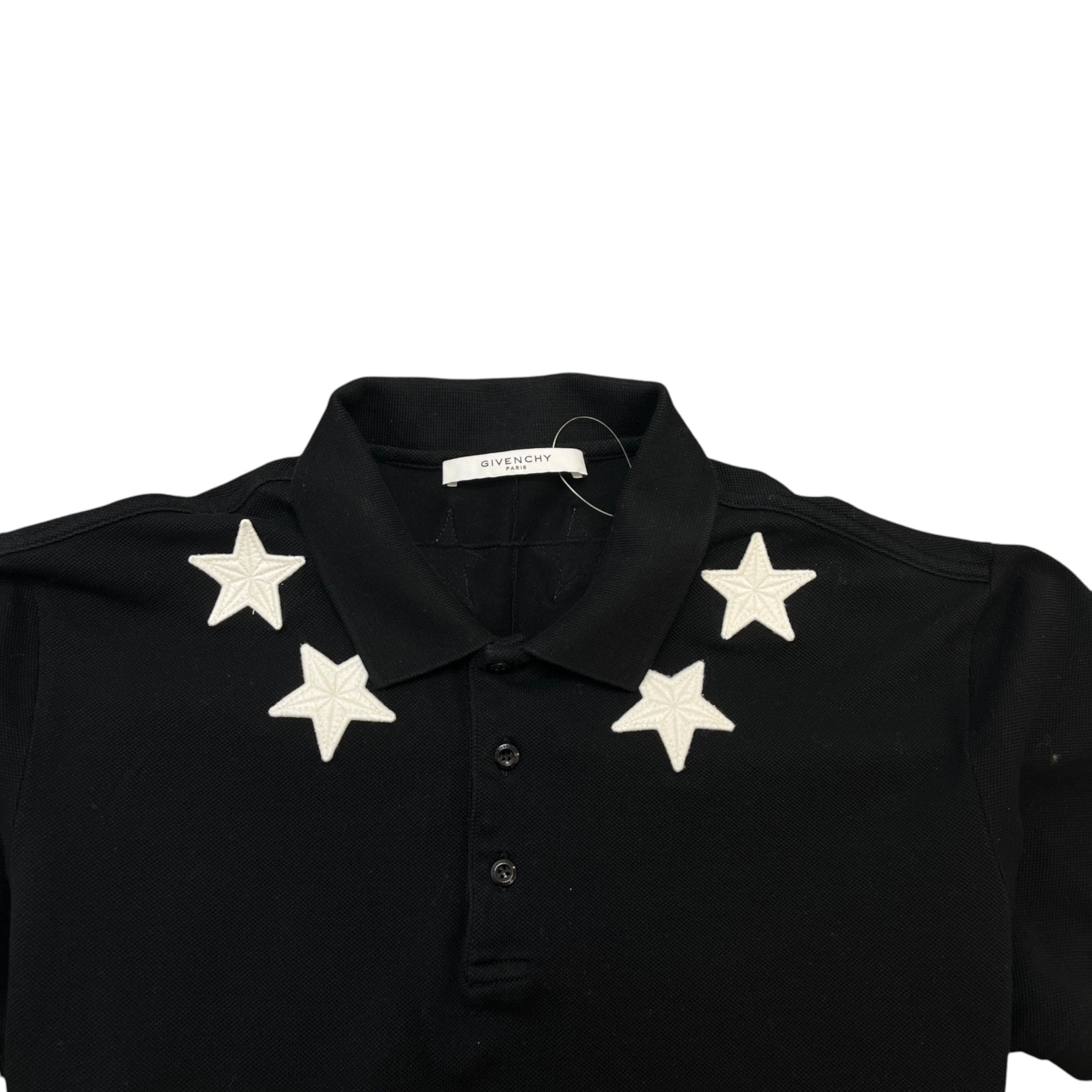 Men's Applique Stars Polo Shirt Black Size XL