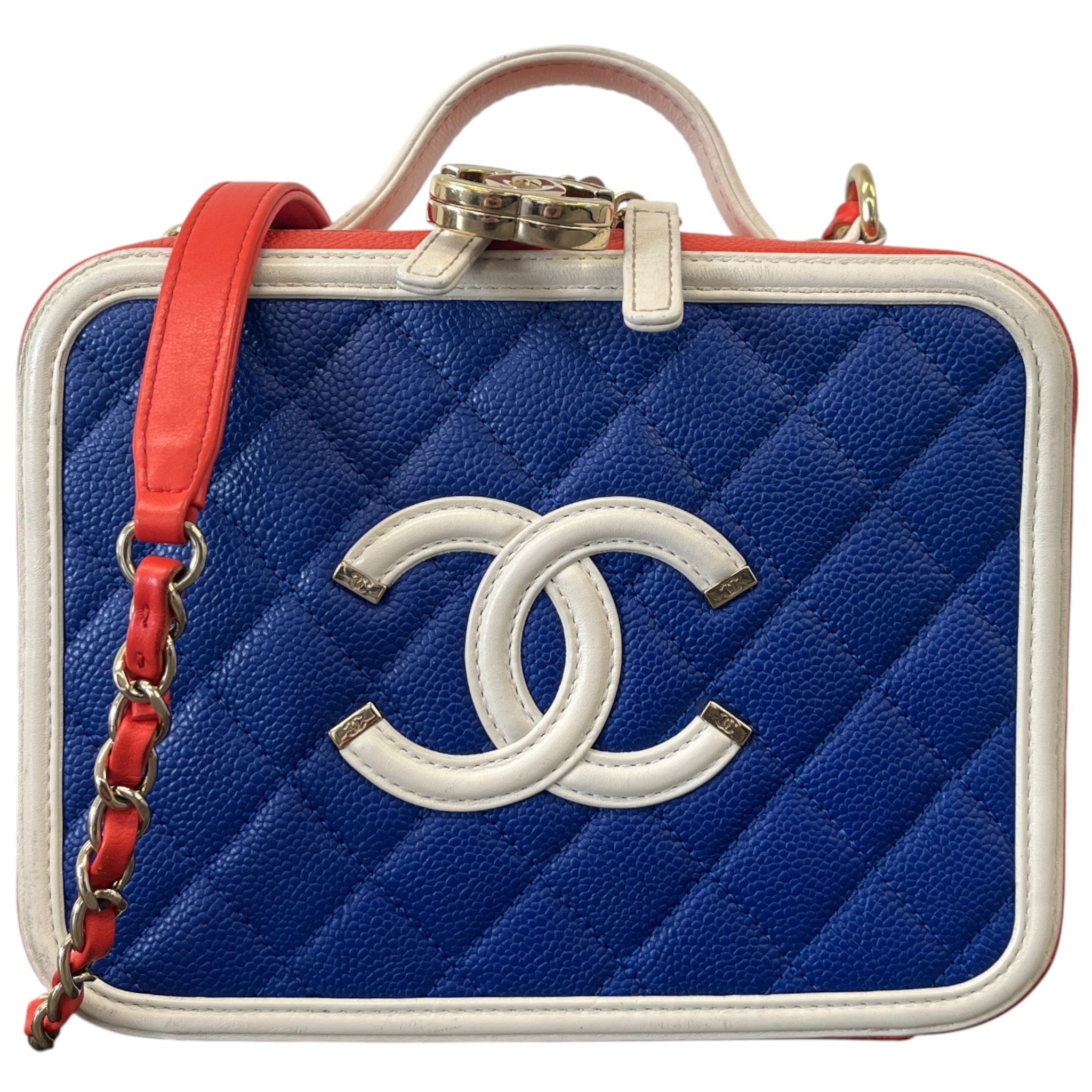 Women's Tricolor Caviar Cc Filigree Vanity Case Medium Handbag Multi-Coloured