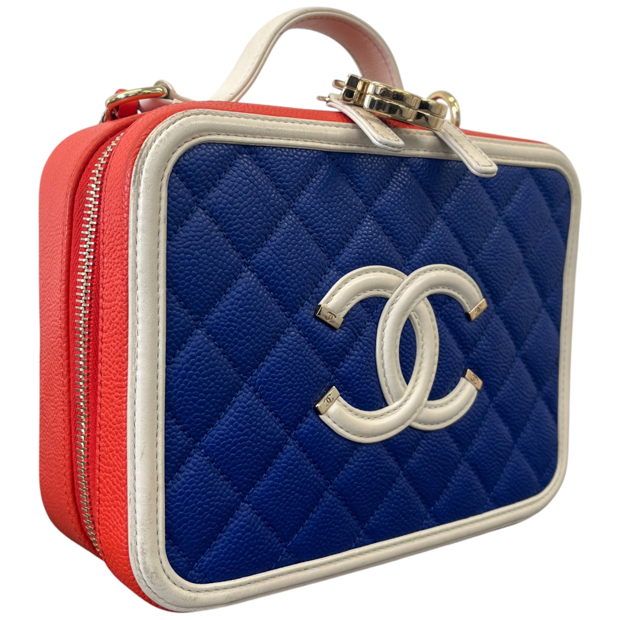 Women's Tricolor Caviar Cc Filigree Vanity Case Medium Handbag Multi-Coloured