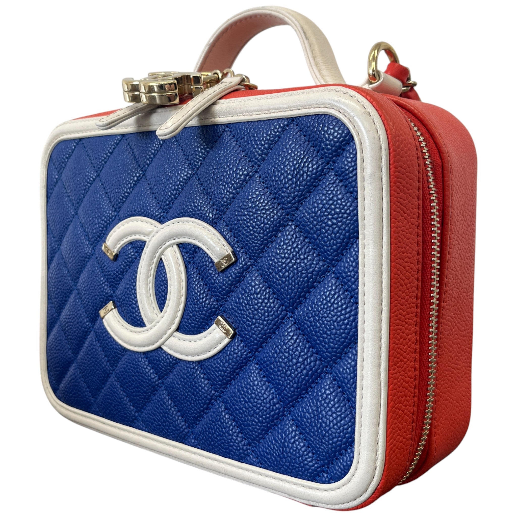 Women's Tricolor Caviar Cc Filigree Vanity Case Medium Handbag Multi-Coloured