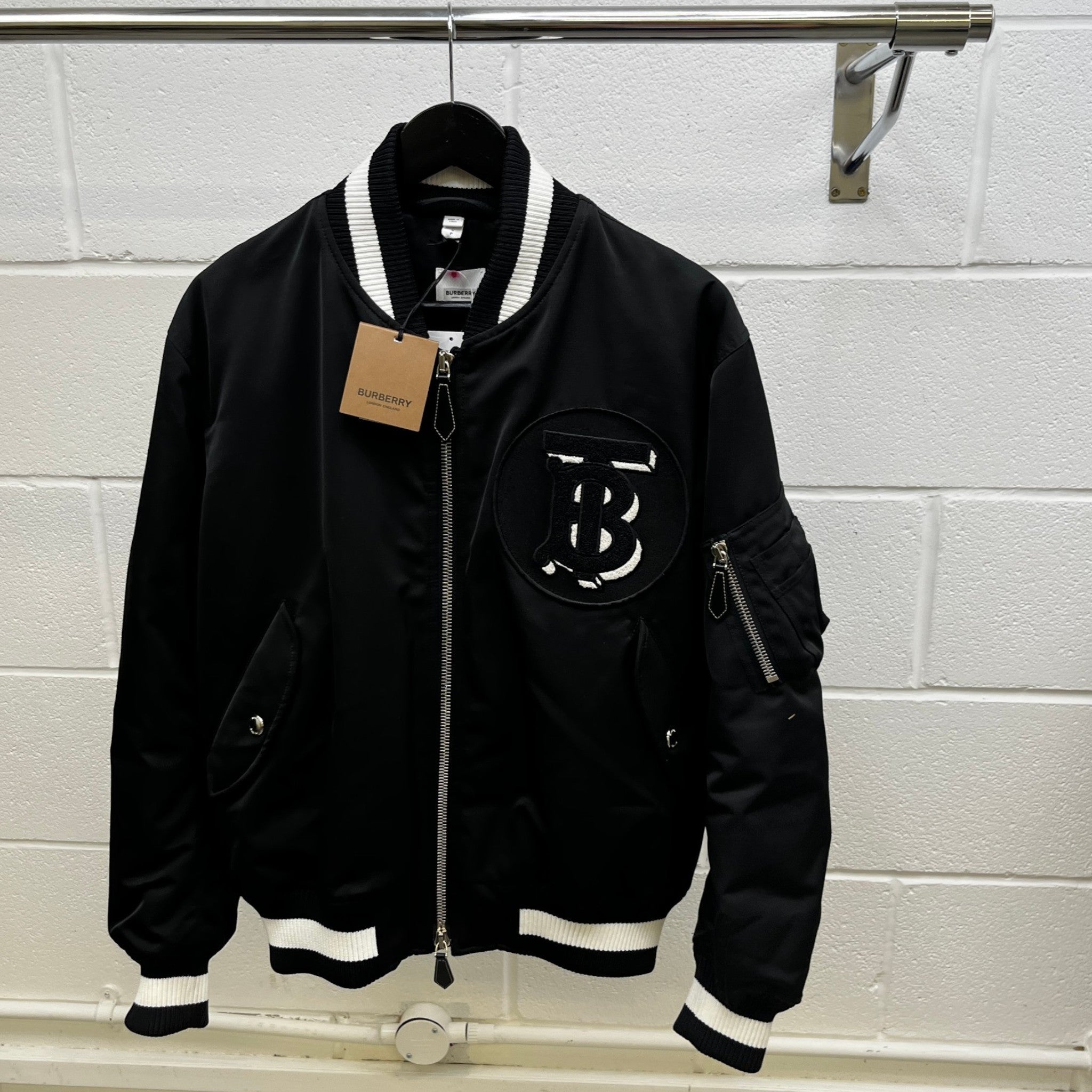 Men's Applique Logo Varsity Jacket Black Size S