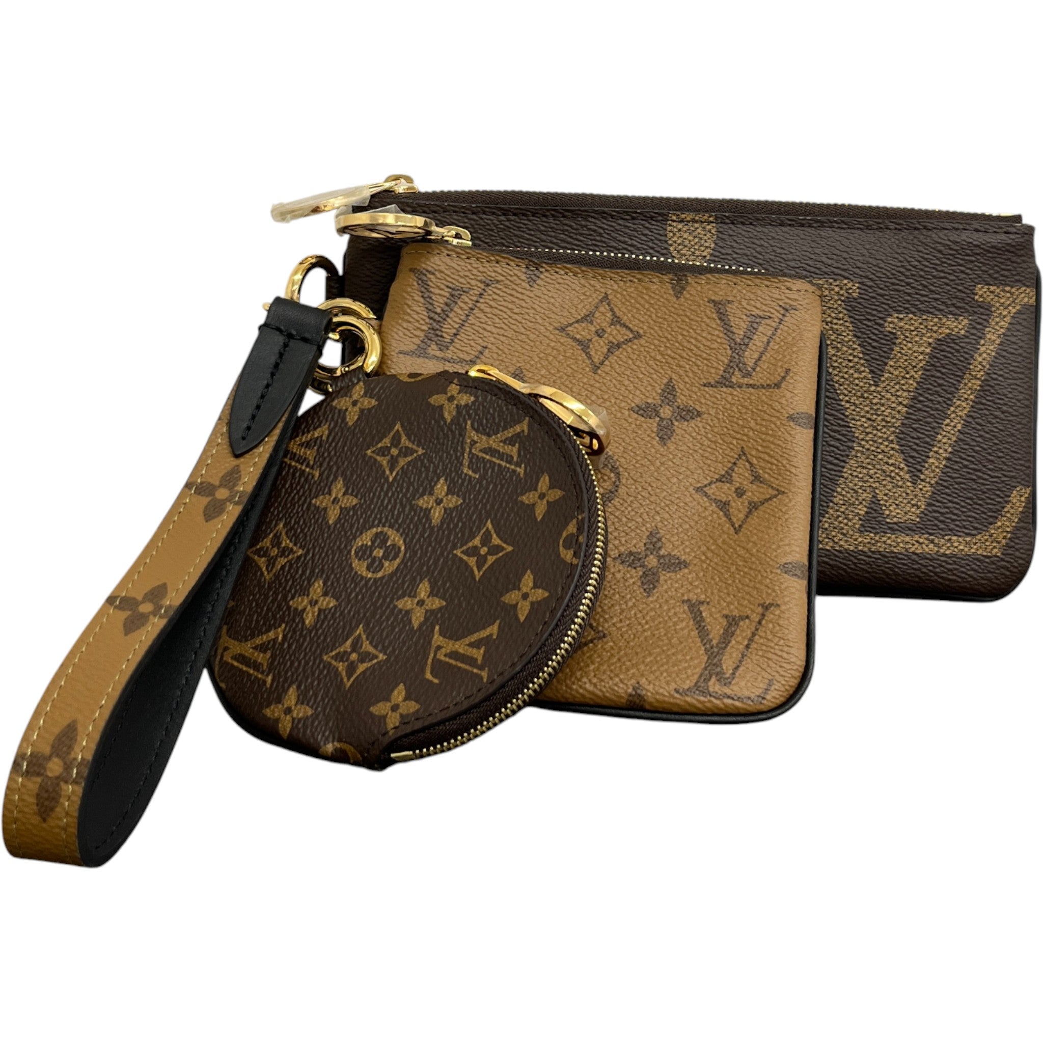 Women's Reverse Monogram Giant Trio Pouch Brown