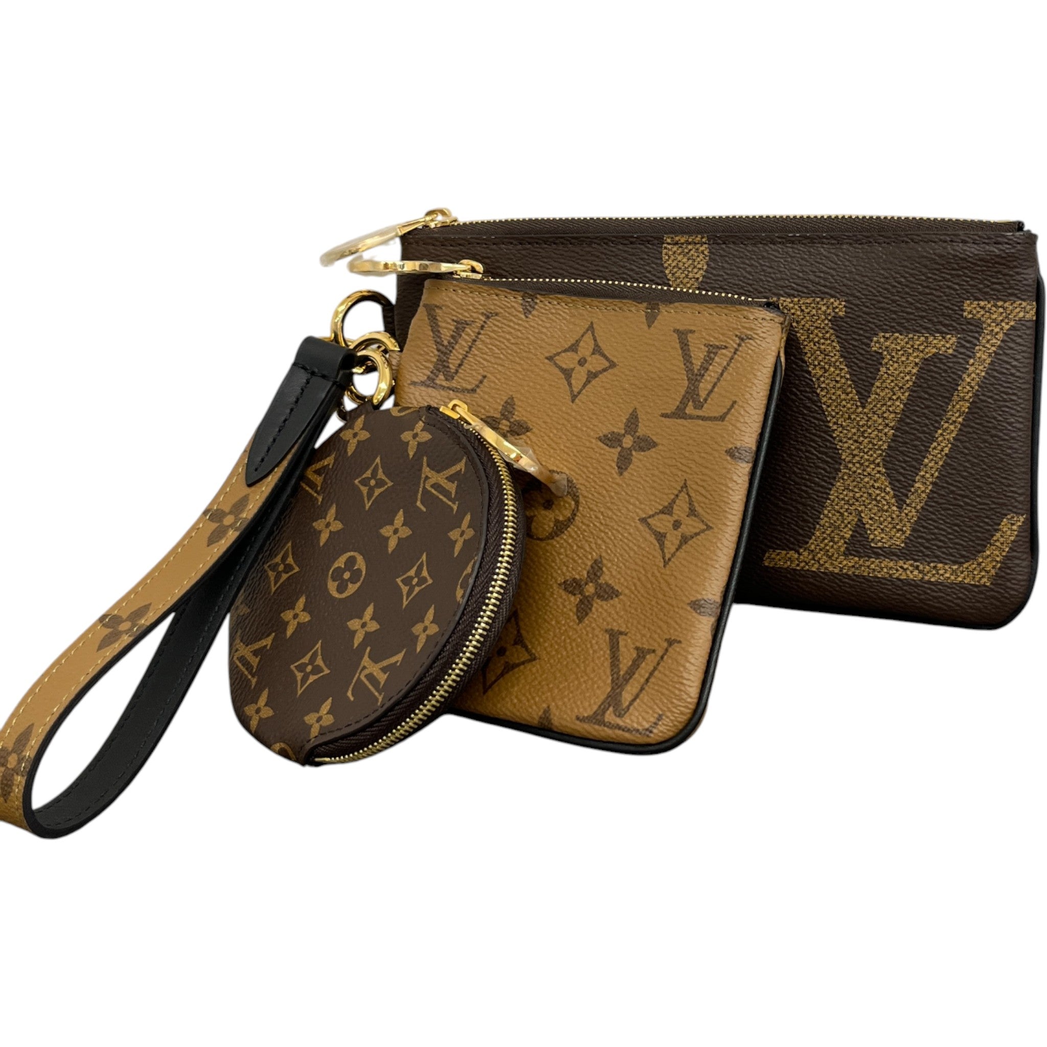 Women's Reverse Monogram Giant Trio Pouch Brown