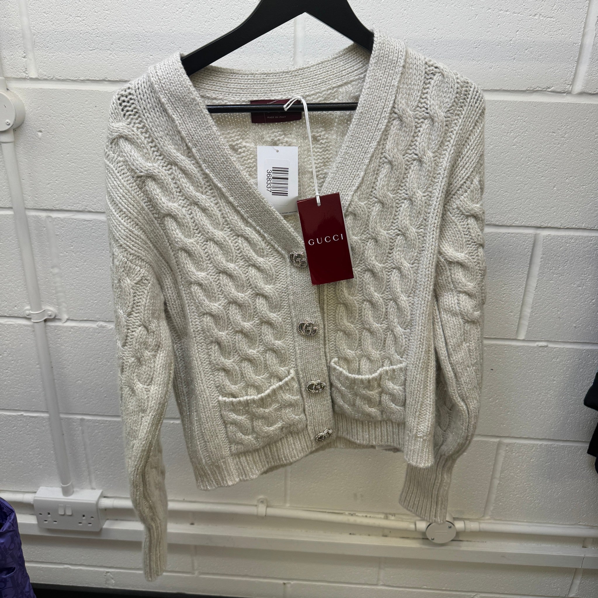 Women's Embelllished Gg Braid Knit Cardigan Cream Size M