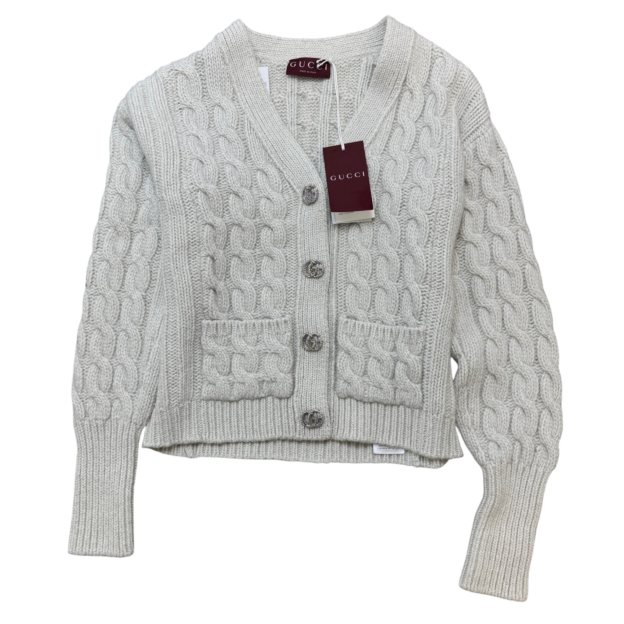 Women's Embelllished Gg Braid Knit Cardigan Cream Size M