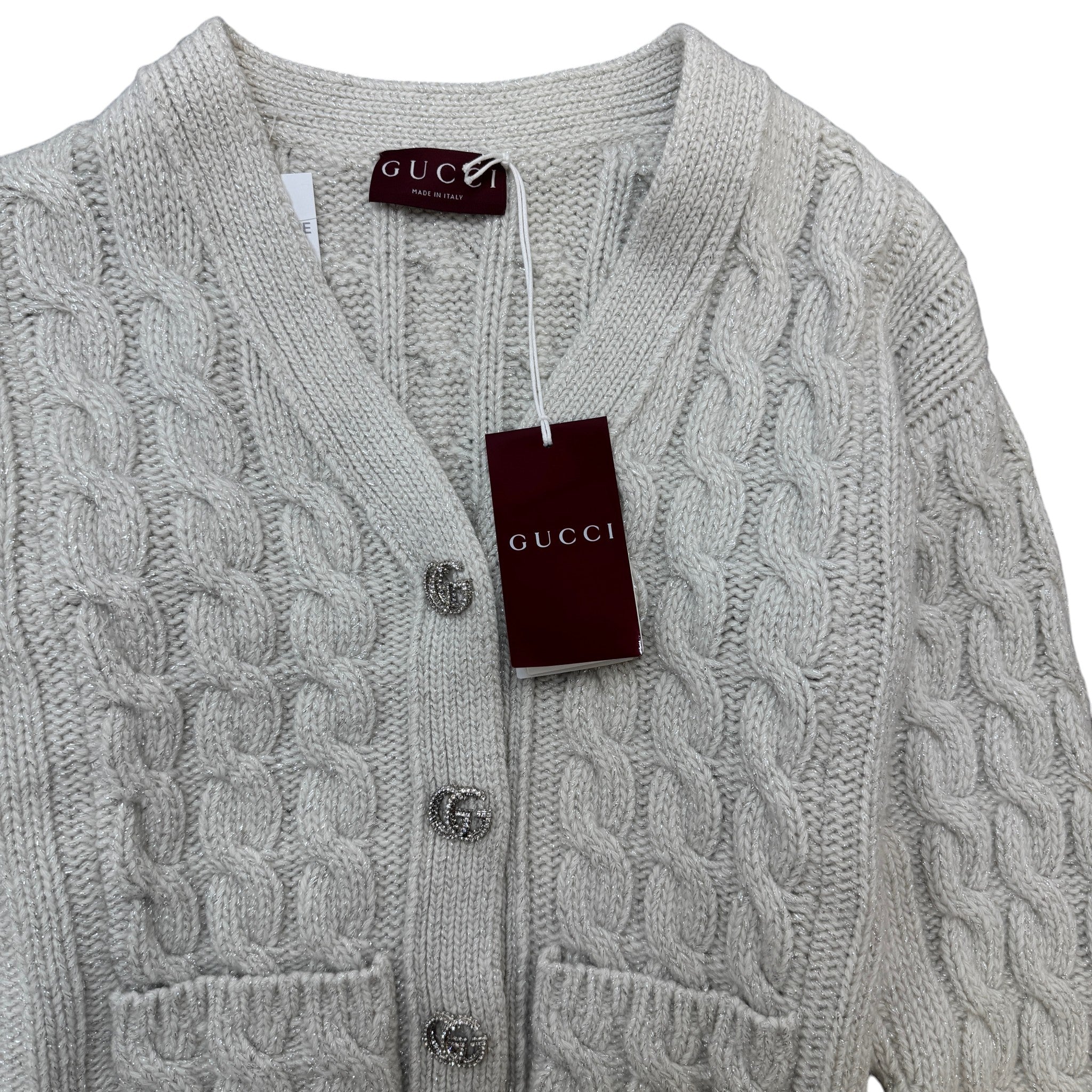 Women's Embelllished Gg Braid Knit Cardigan Cream Size M