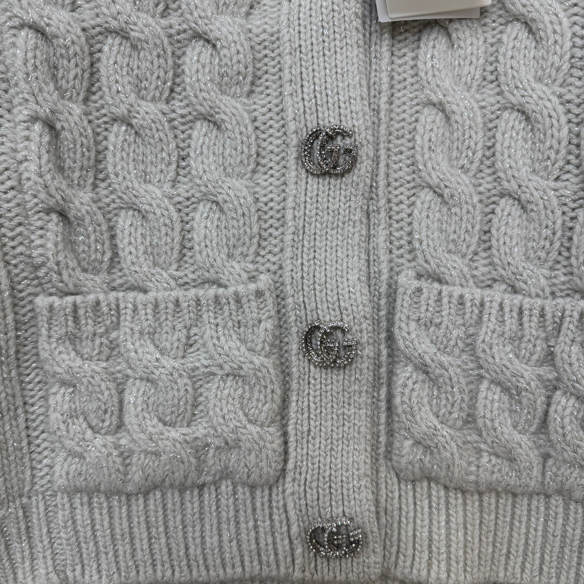 Women's Embelllished Gg Braid Knit Cardigan Cream Size M