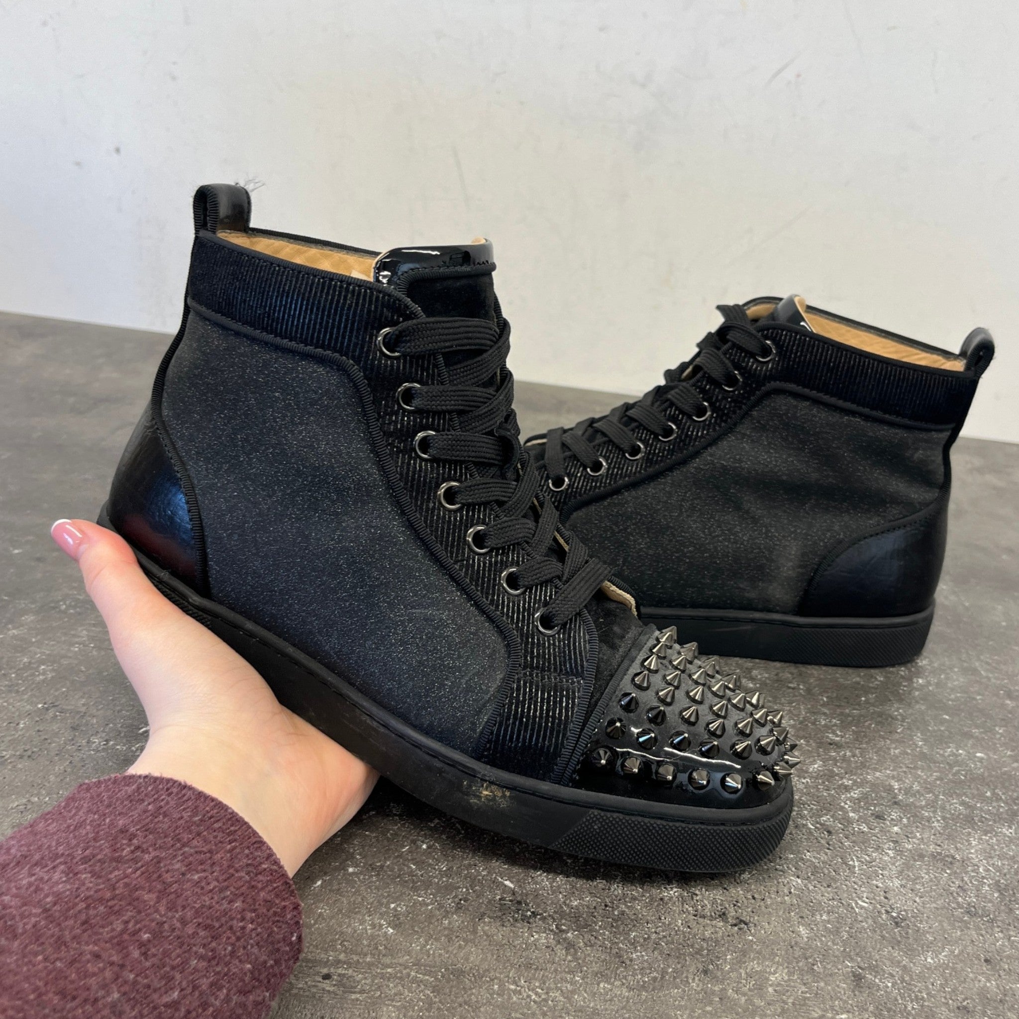 Women's Lou Spikes Glitter High Trainers Black Size EU 38.5 / UK 5.5