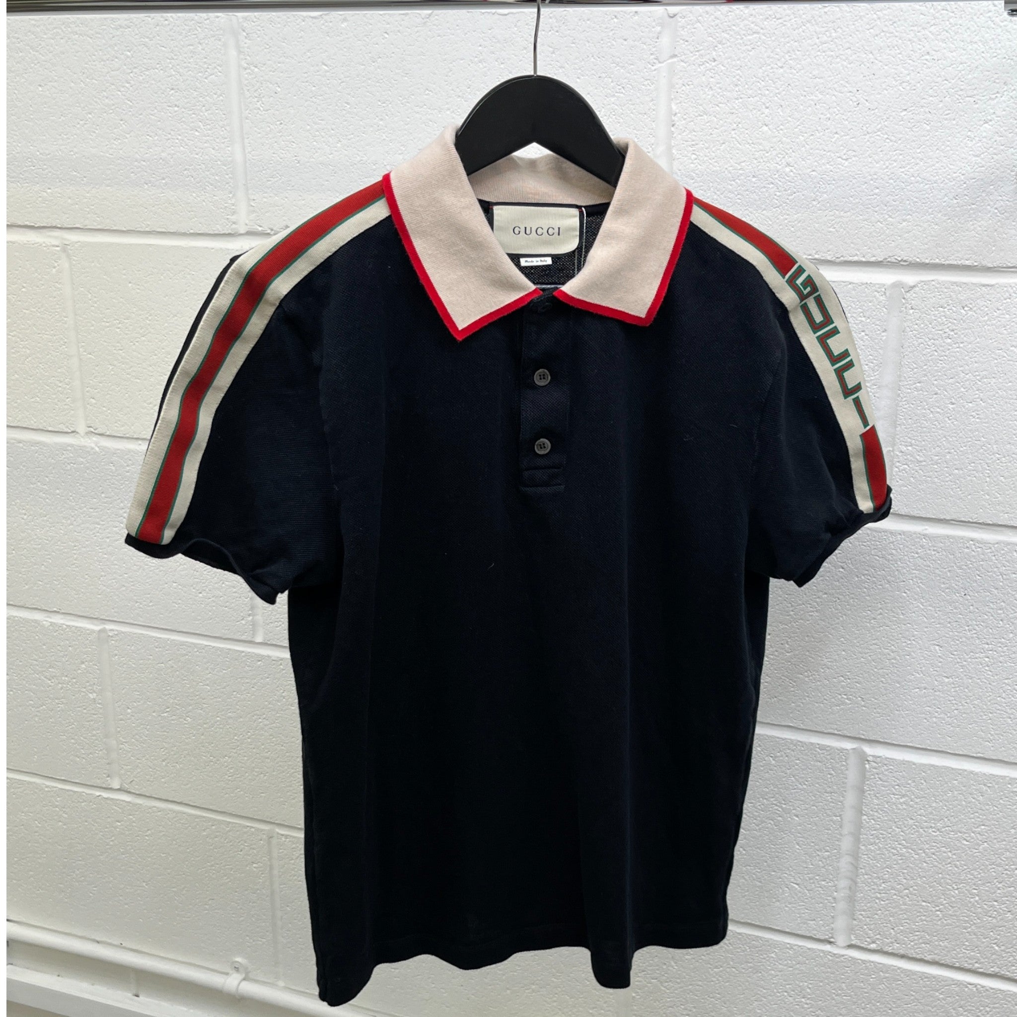 Men's Tape Logo Polo Shirt Black Size L
