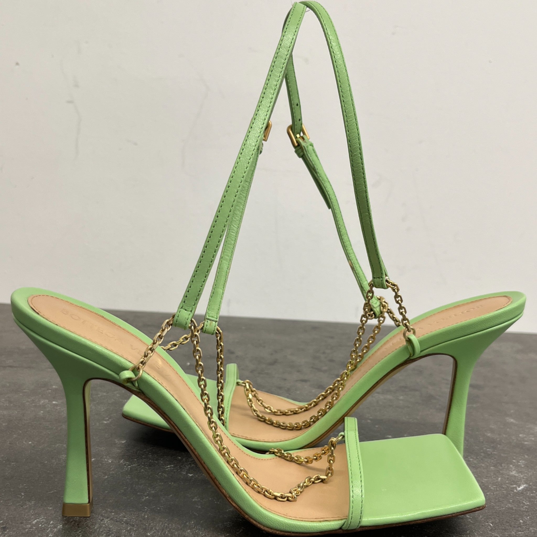 Women's Stretch Chain Sandal Heels Green Size EU 37.5 / UK 4.5