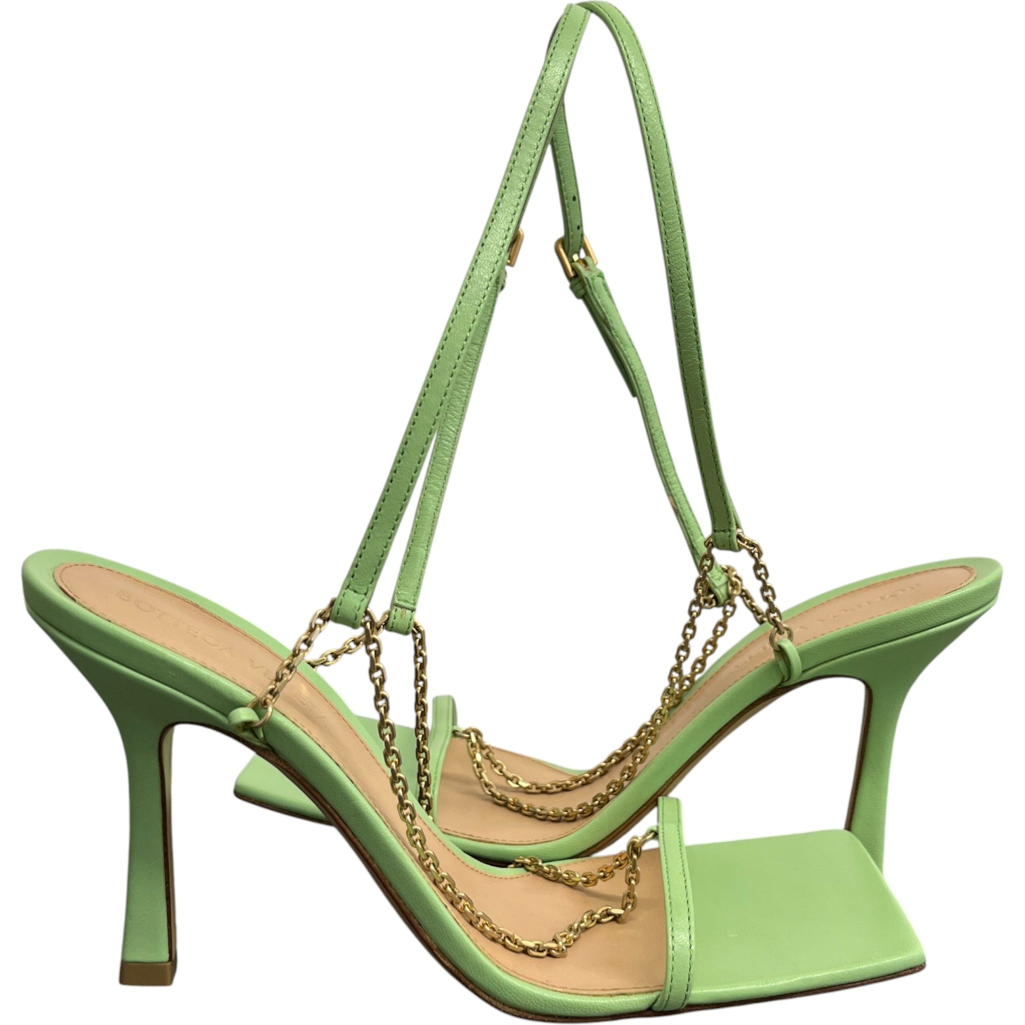 Women's Stretch Chain Sandal Heels Green Size EU 37.5 / UK 4.5