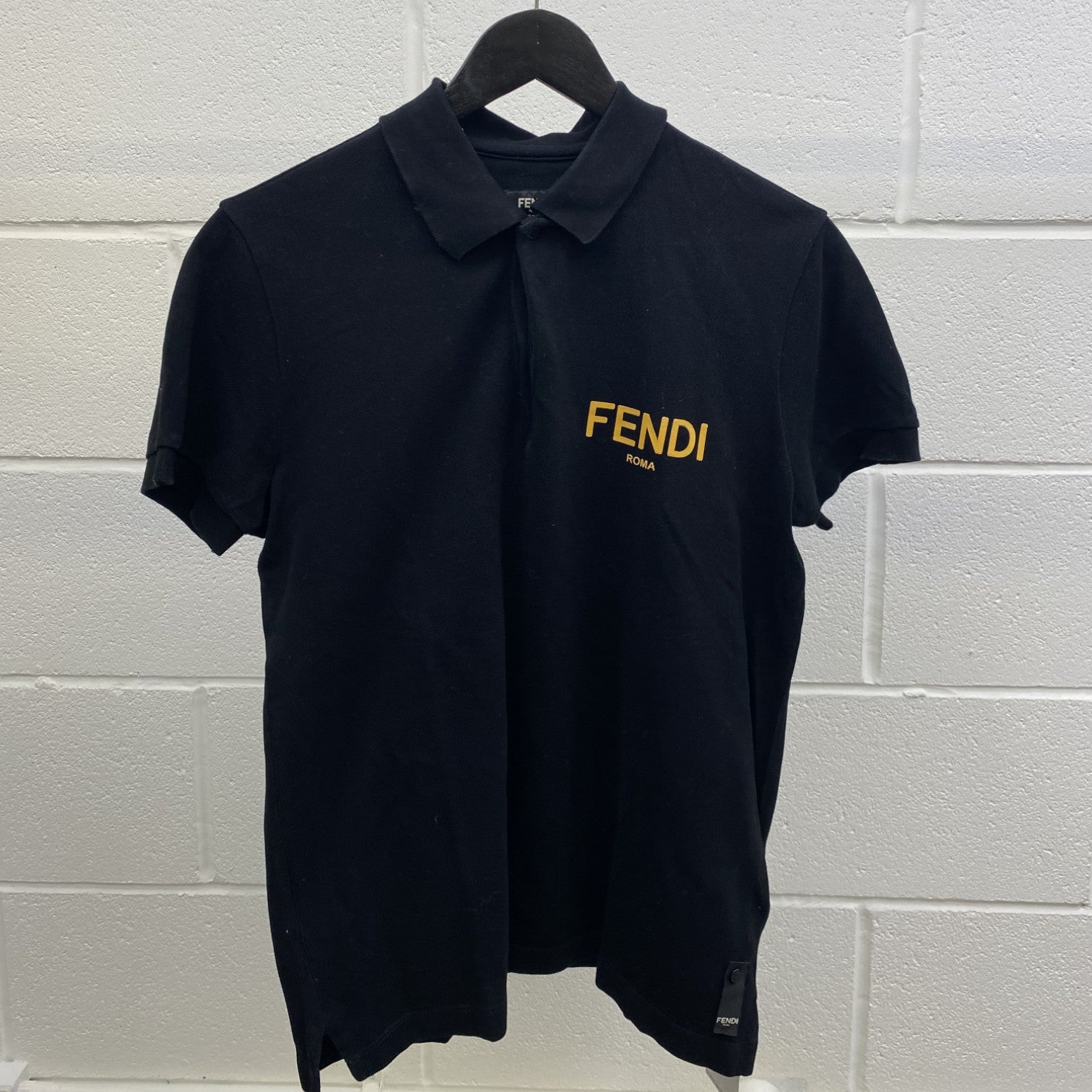 Men's Logo Print Polo Shirt Black Size XS