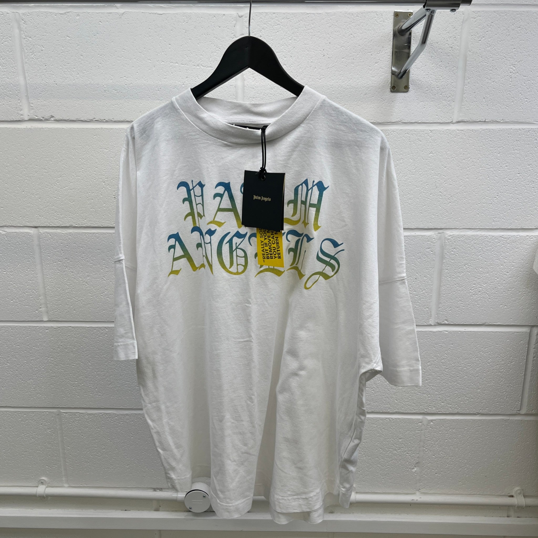 Men's Gothic Logo Print T-Shirt White Size L