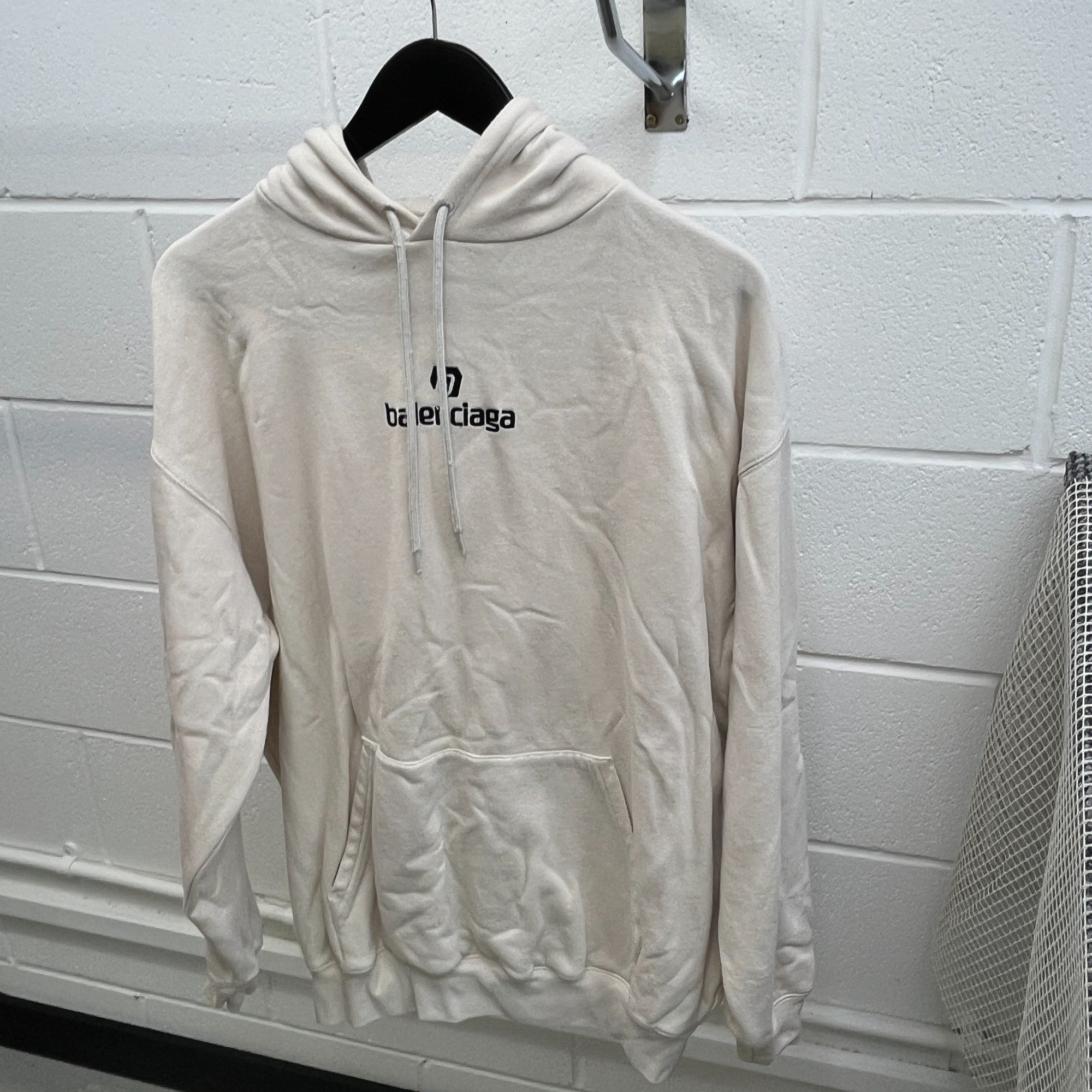 Men's Logo Print Hoodie Cream Size S