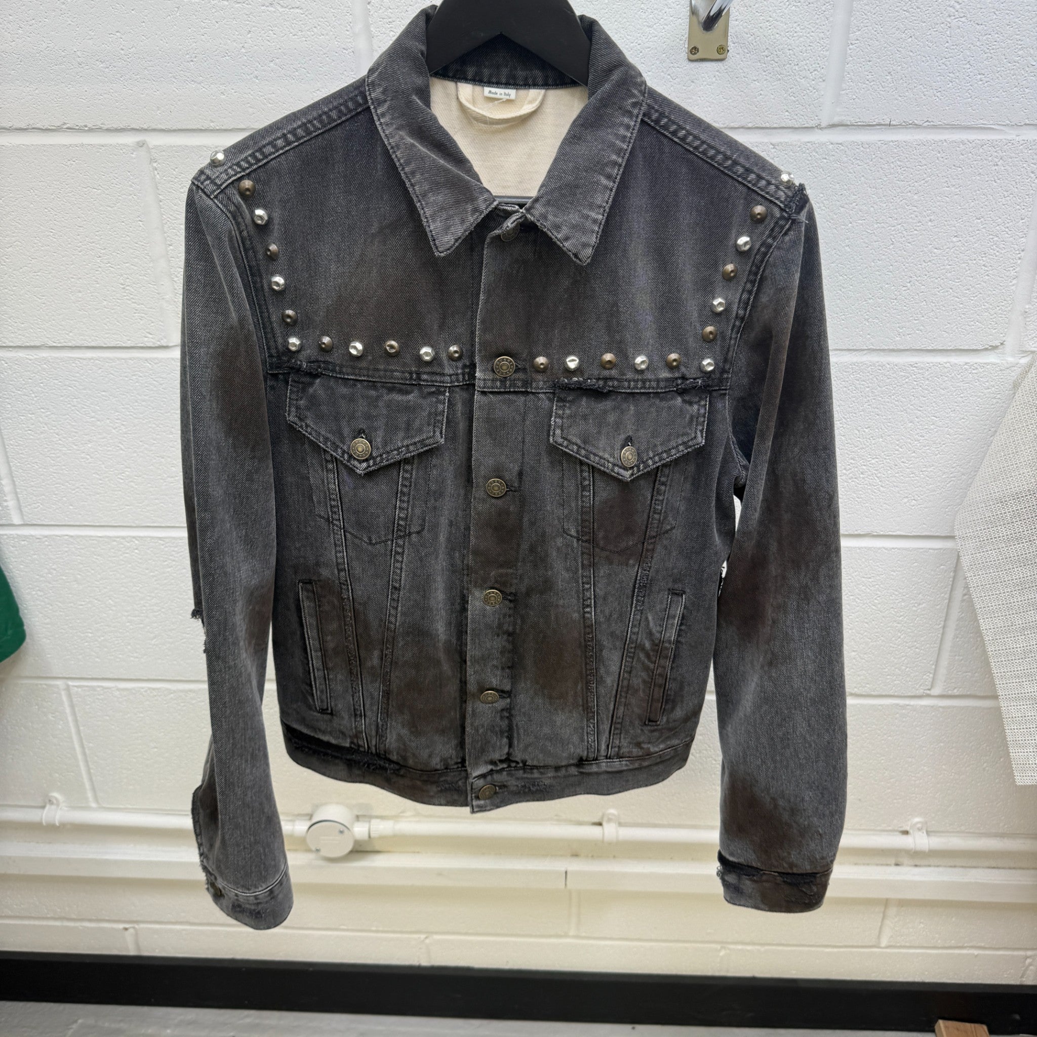 Men's Distresses Studded Denim Jacket Grey Size IT 46 / S