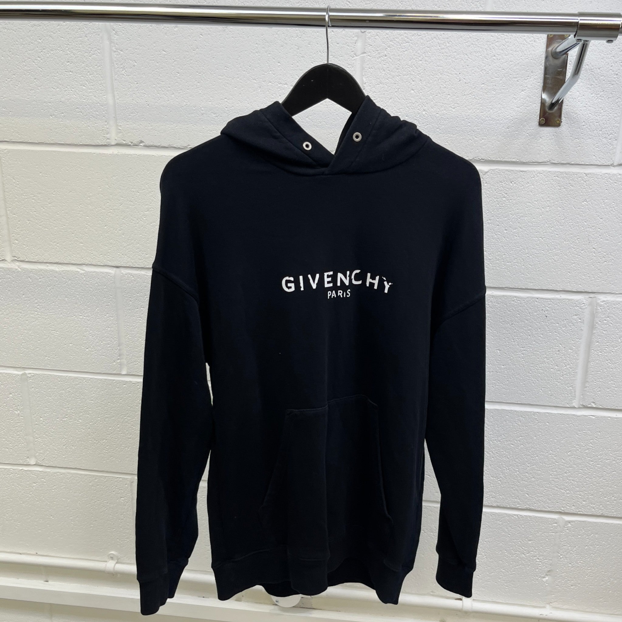 Men's Logo Print Hoodie Black Size S