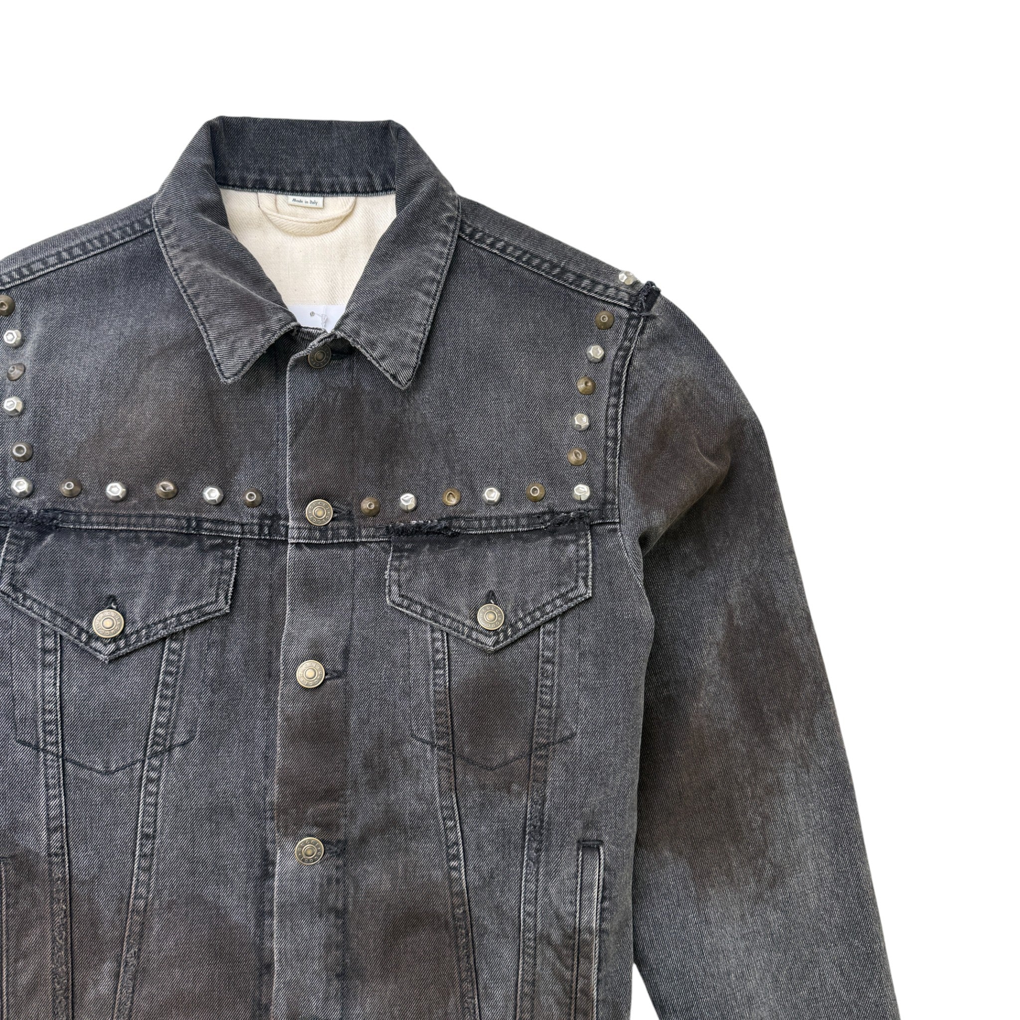 Men's Distresses Studded Denim Jacket Grey Size IT 46 / S