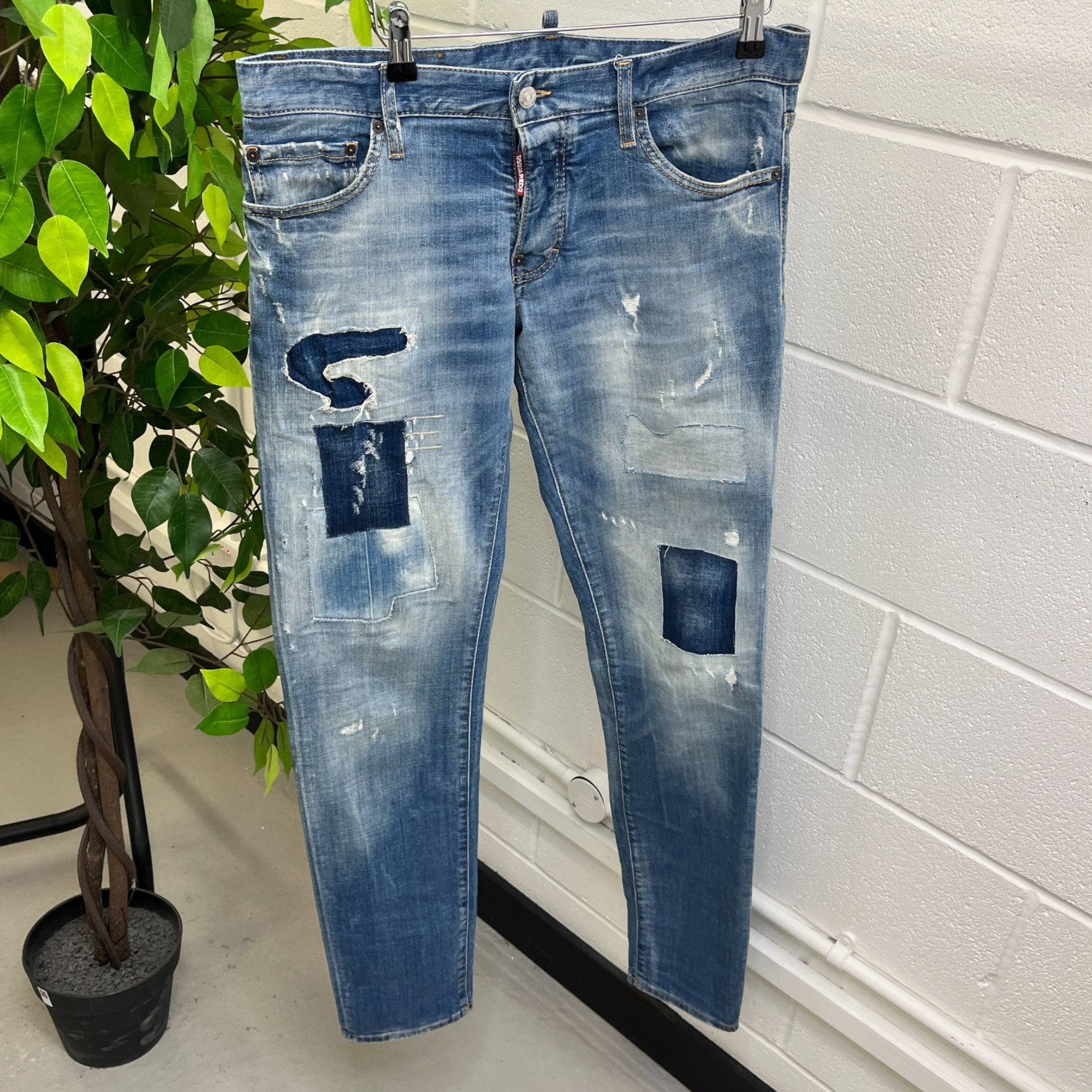Men's Distressed Slim Jeans Blue Size IT 48 / UK 32