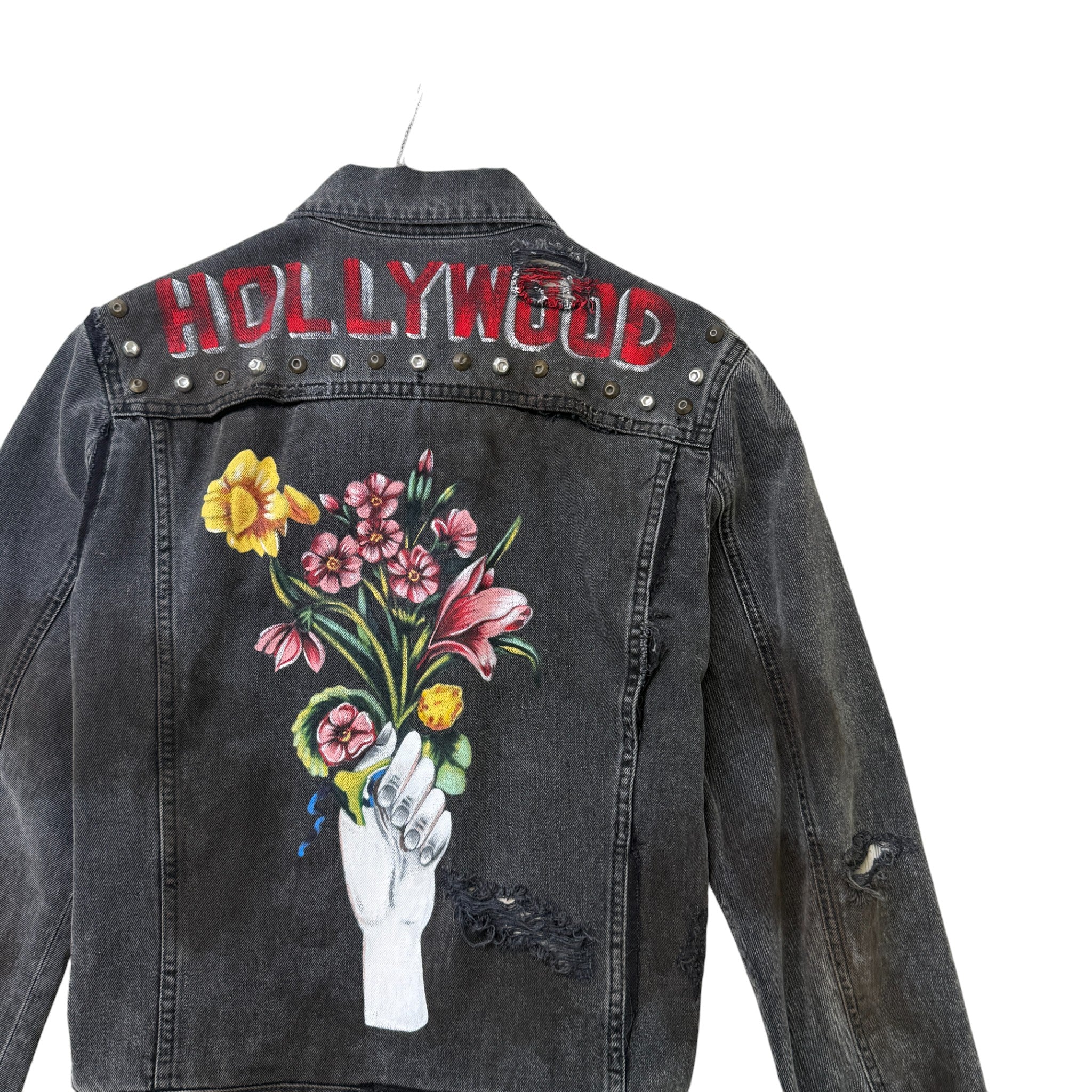 Men's Distresses Studded Denim Jacket Grey Size IT 46 / S