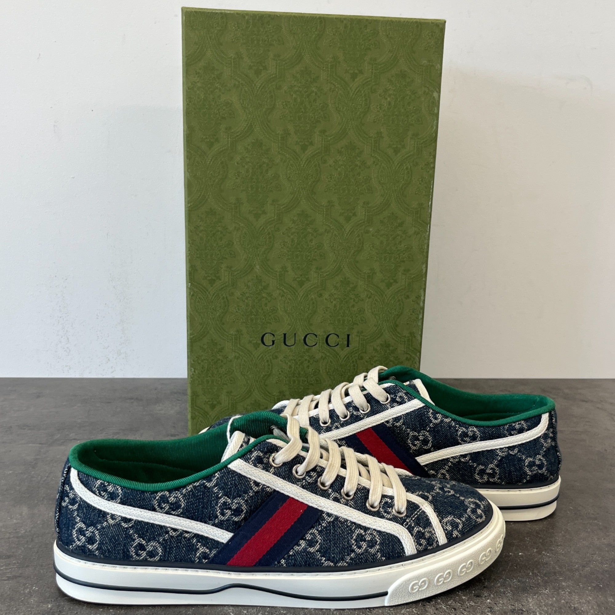 Men's Gg Supreme Web Stripe Low Trainers Blue Size EU 41 / UK 7