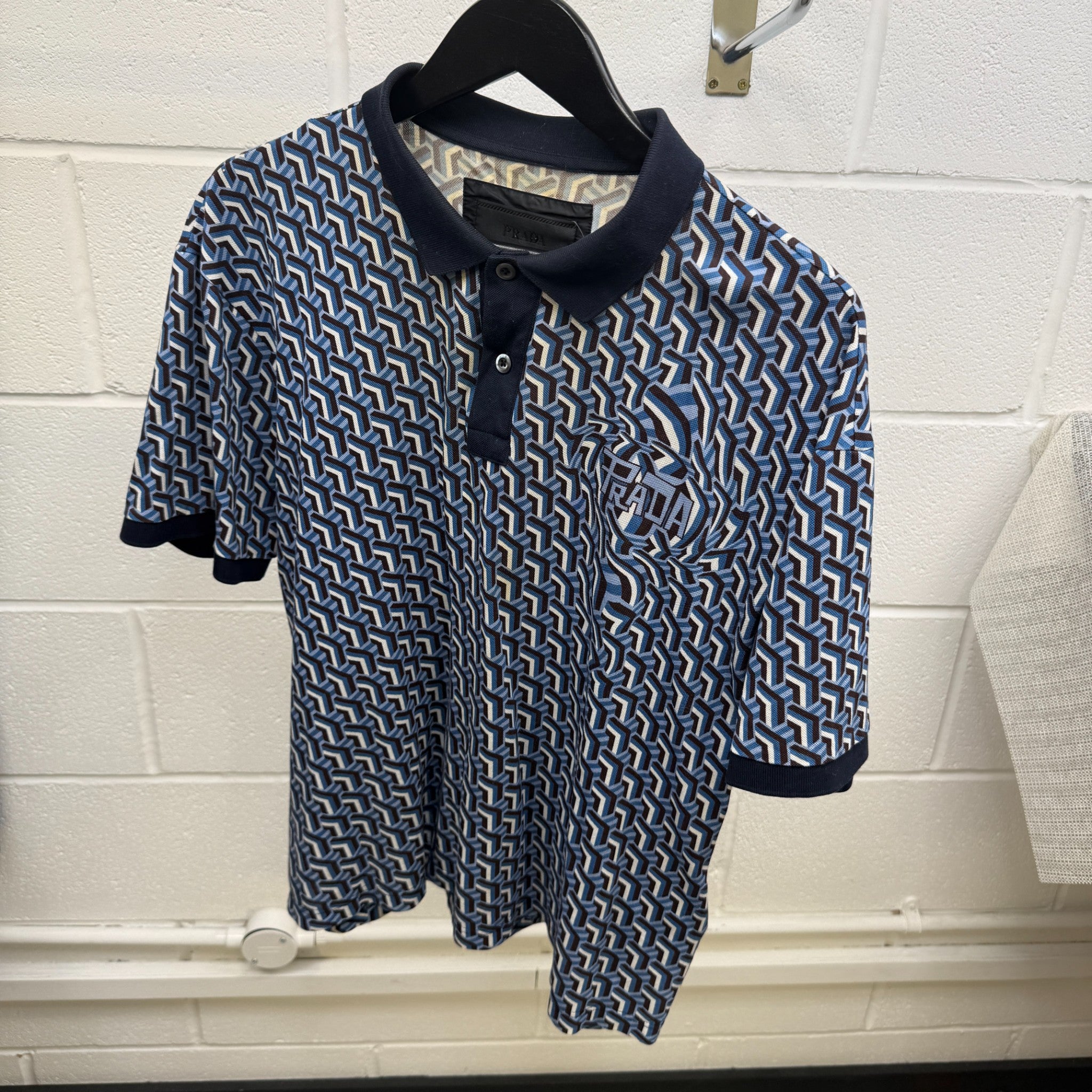 Men's Geometric Patterned Polo Shirt Blue Size XL