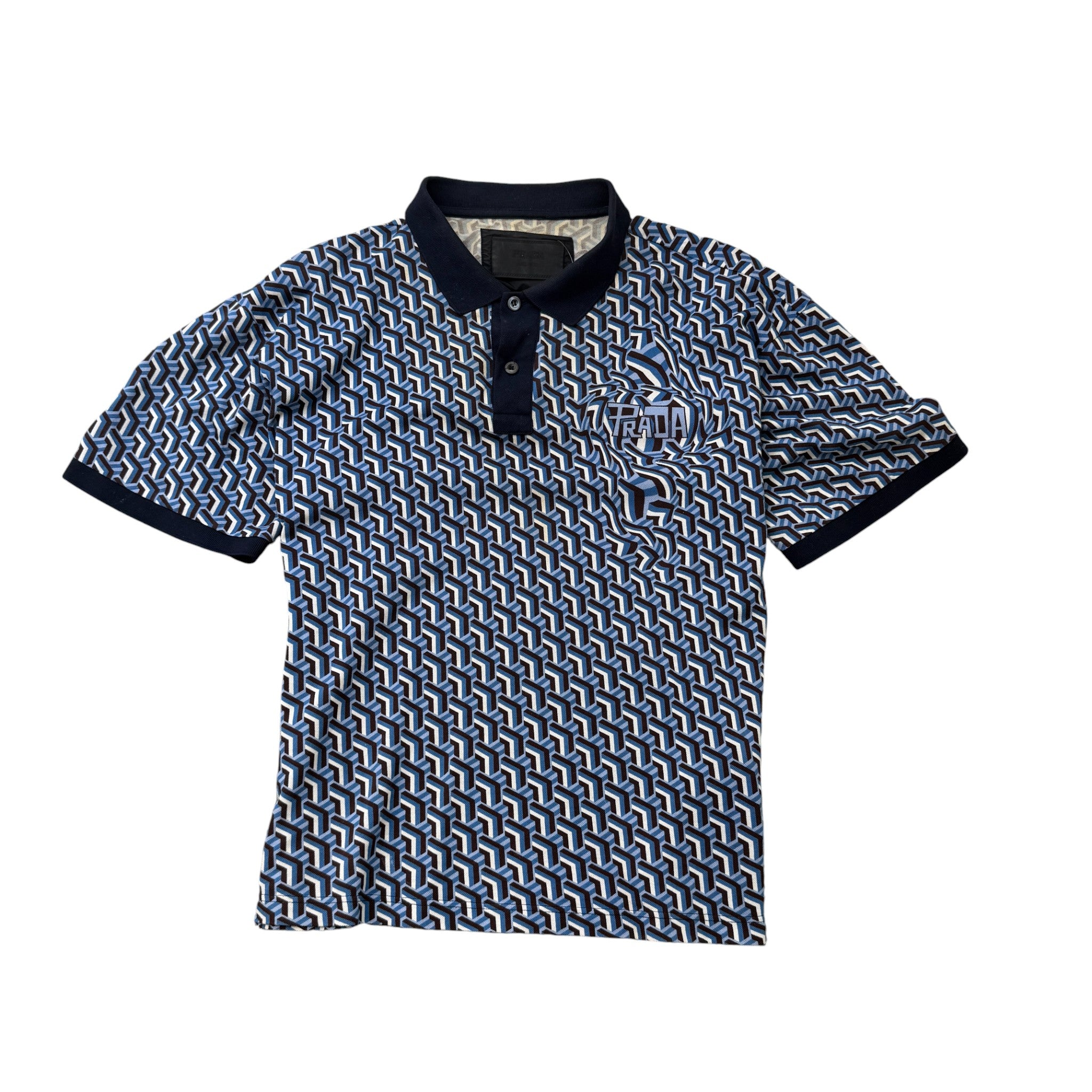 Men's Geometric Patterned Polo Shirt Blue Size XL