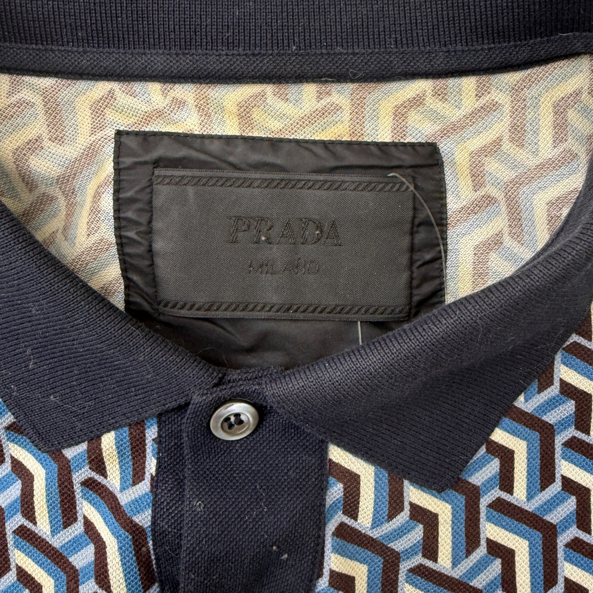 Men's Geometric Patterned Polo Shirt Blue Size XL