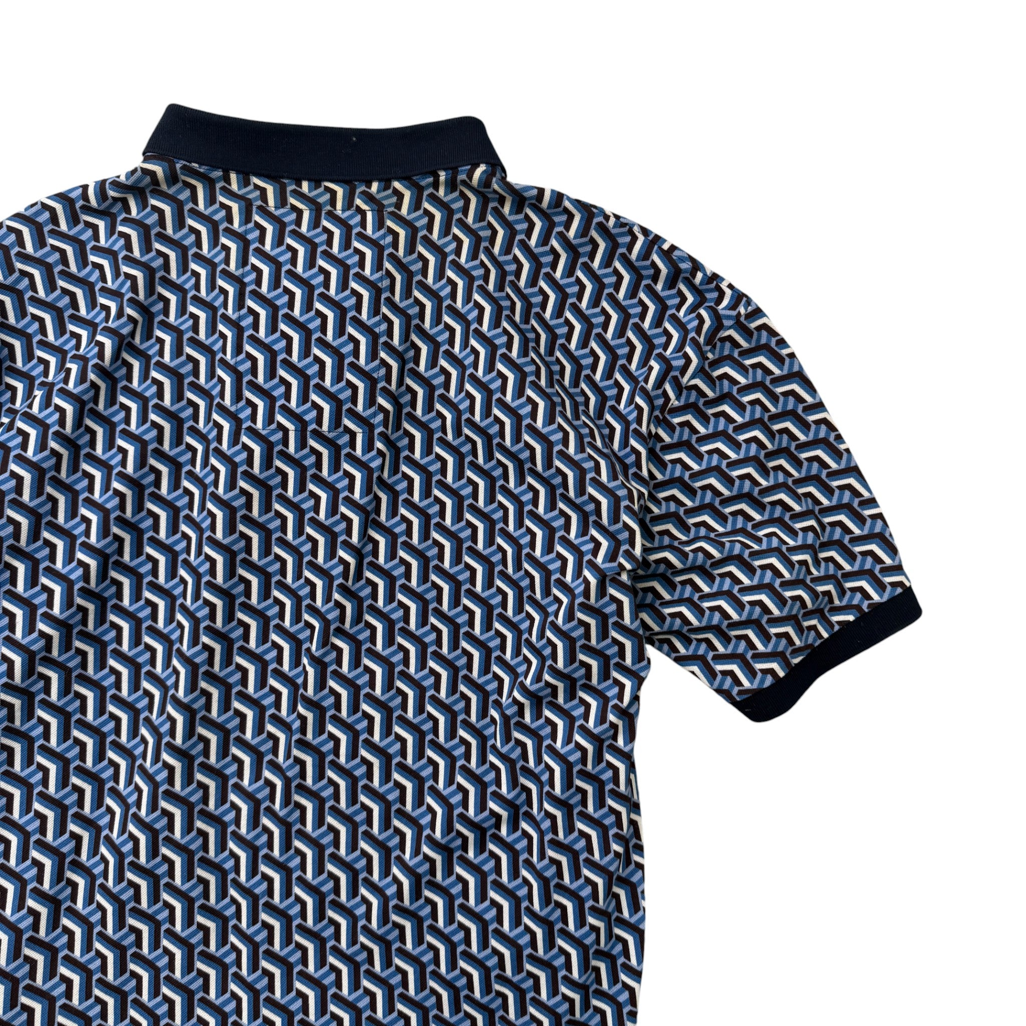 Men's Geometric Patterned Polo Shirt Blue Size XL