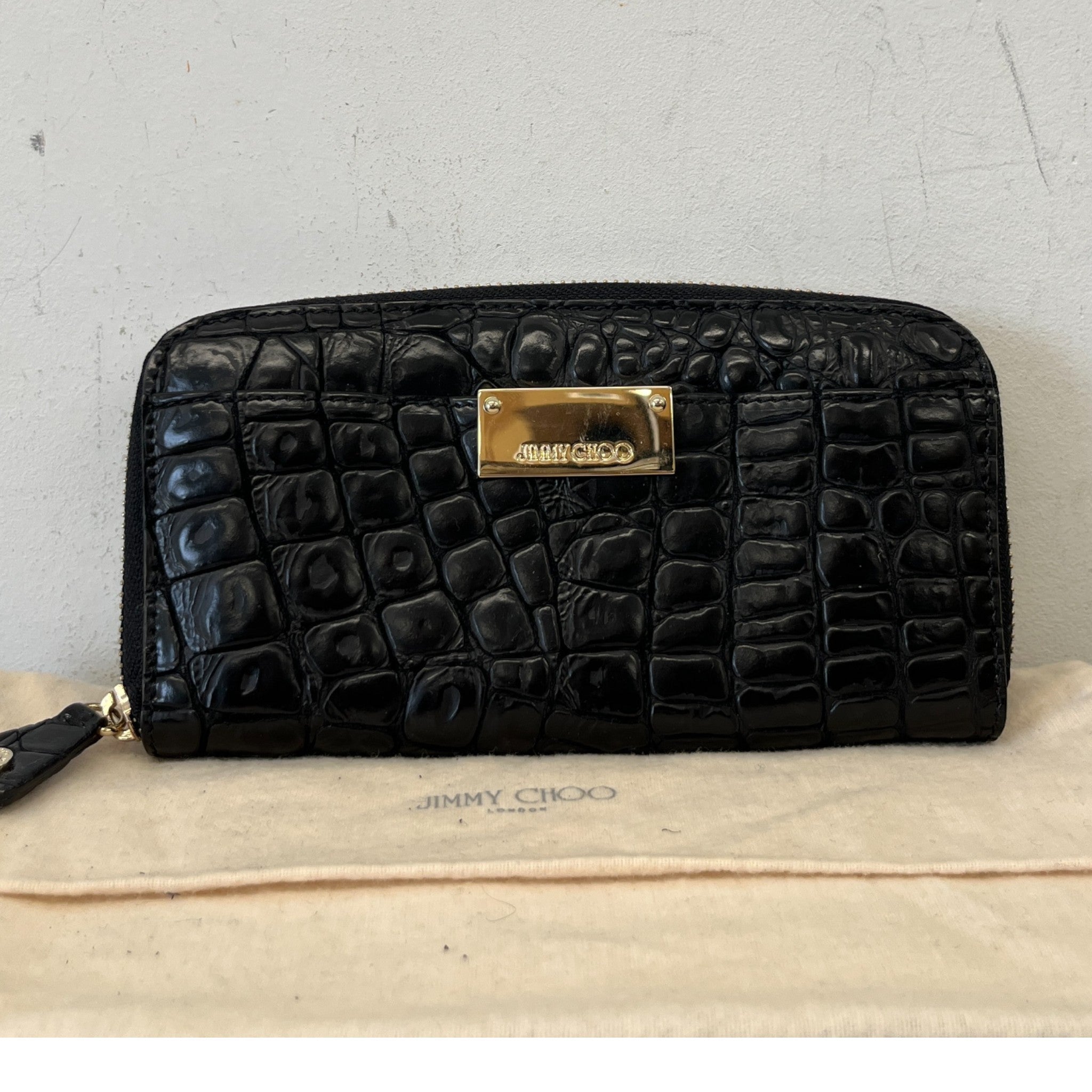 Women's Logo Crocodile Embossed Wallet Black