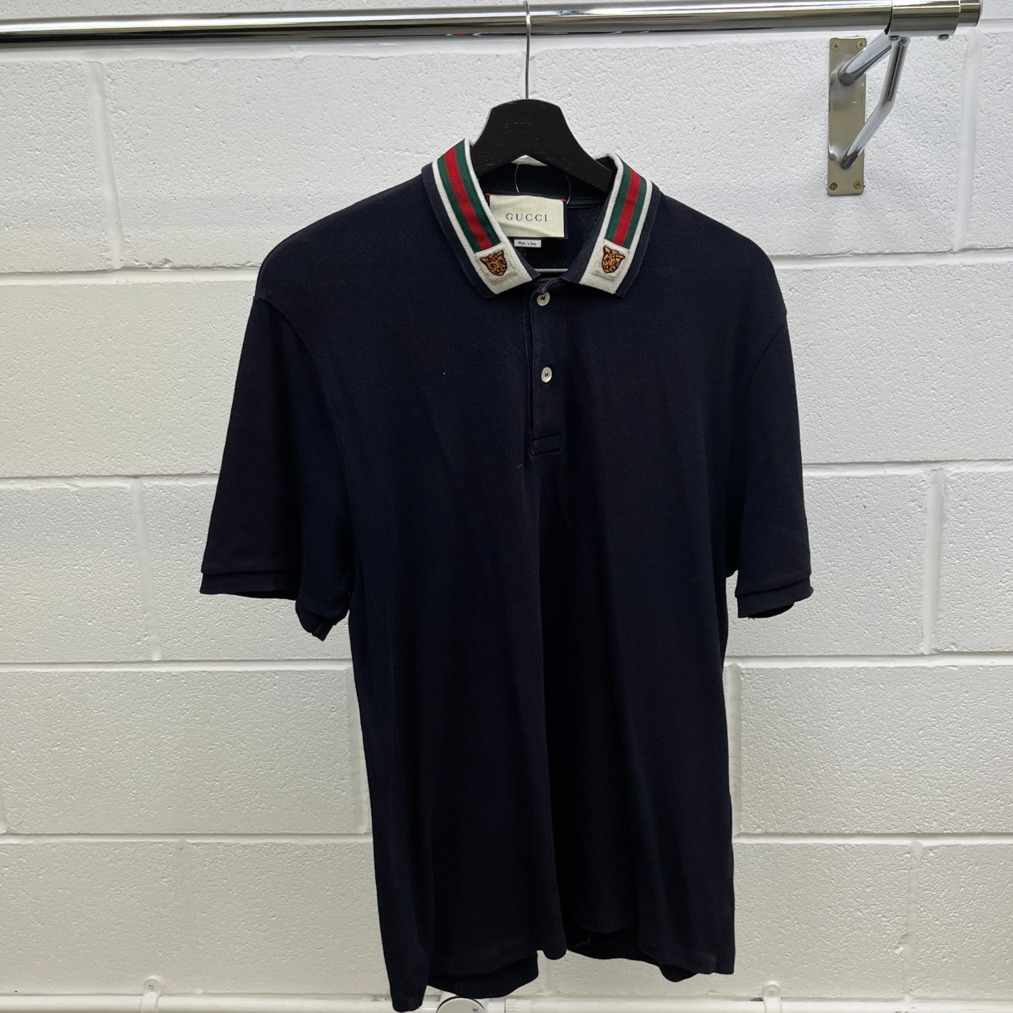 Men's Tiger Web Collar Polo Shirt Navy Size XL