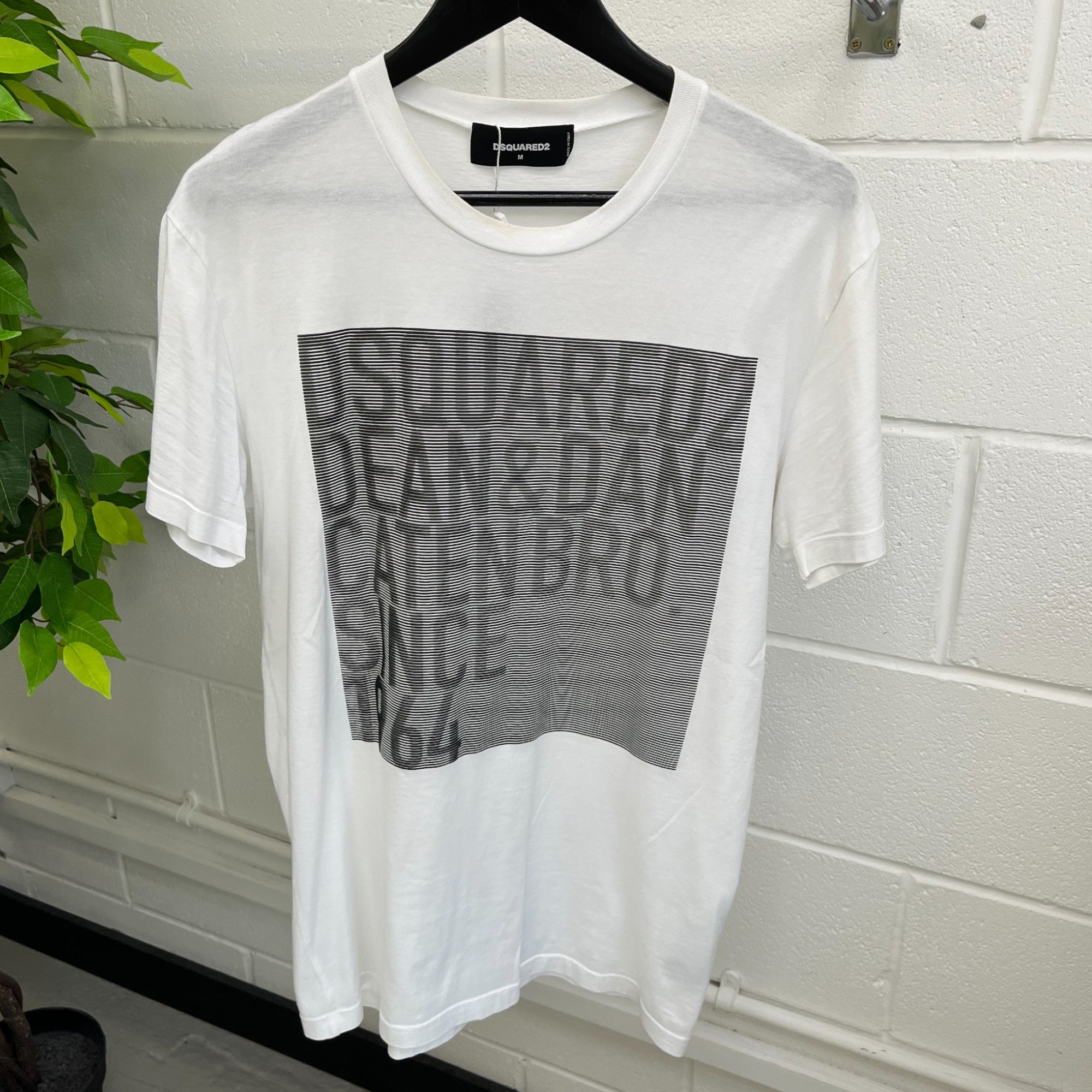 Men's Logo Striped Square T-Shirt White Size M