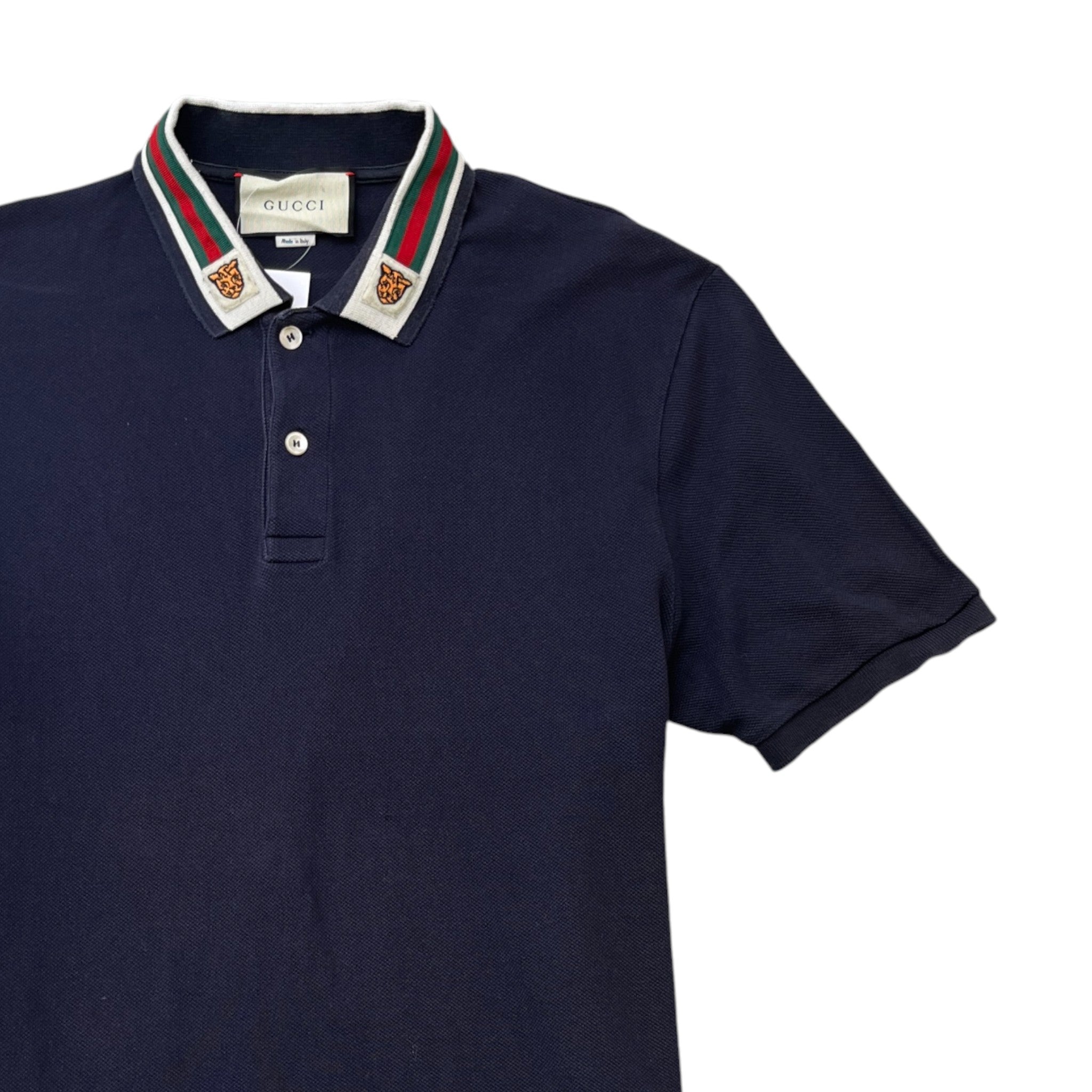 Men's Tiger Web Collar Polo Shirt Navy Size XL