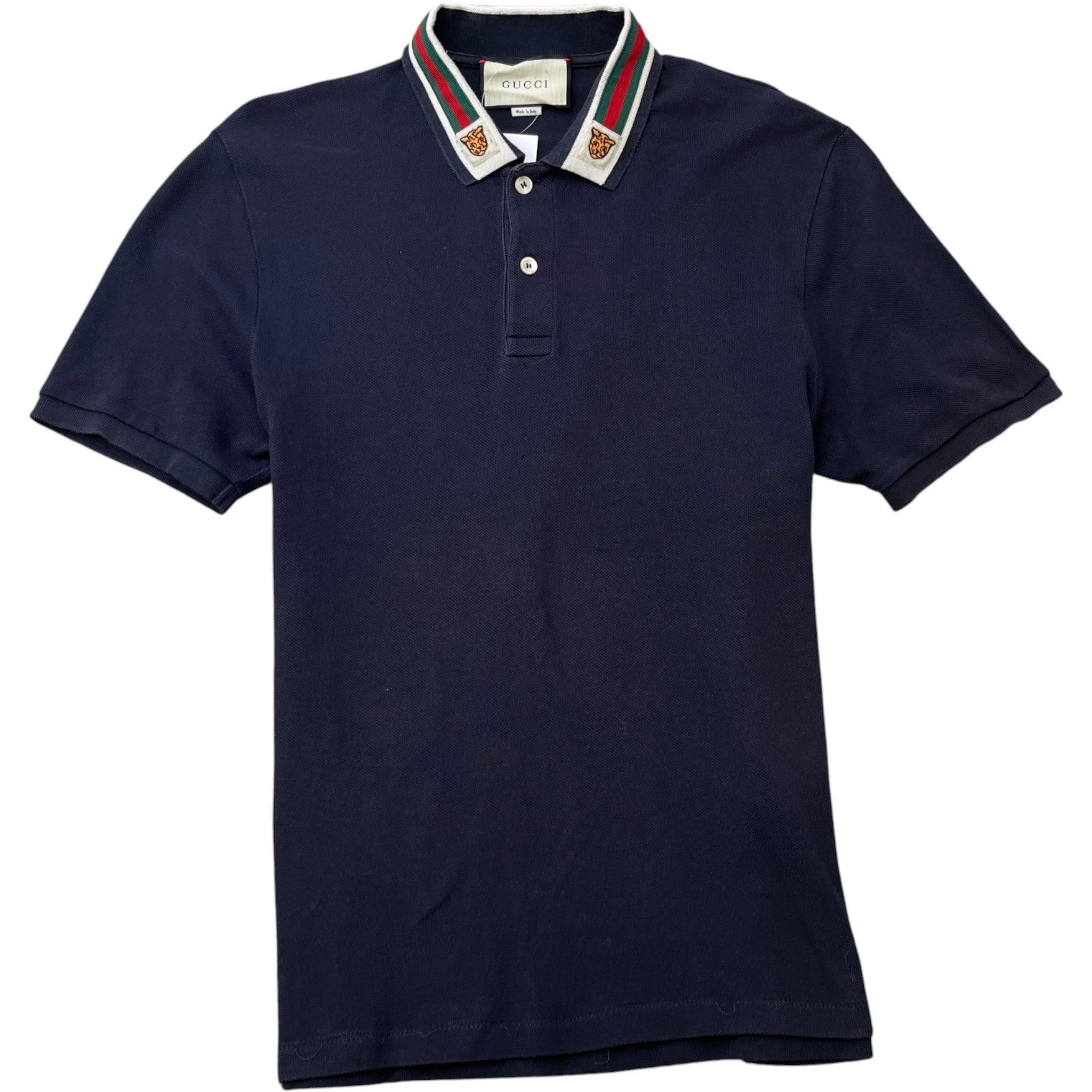Men's Tiger Web Collar Polo Shirt Navy Size XL