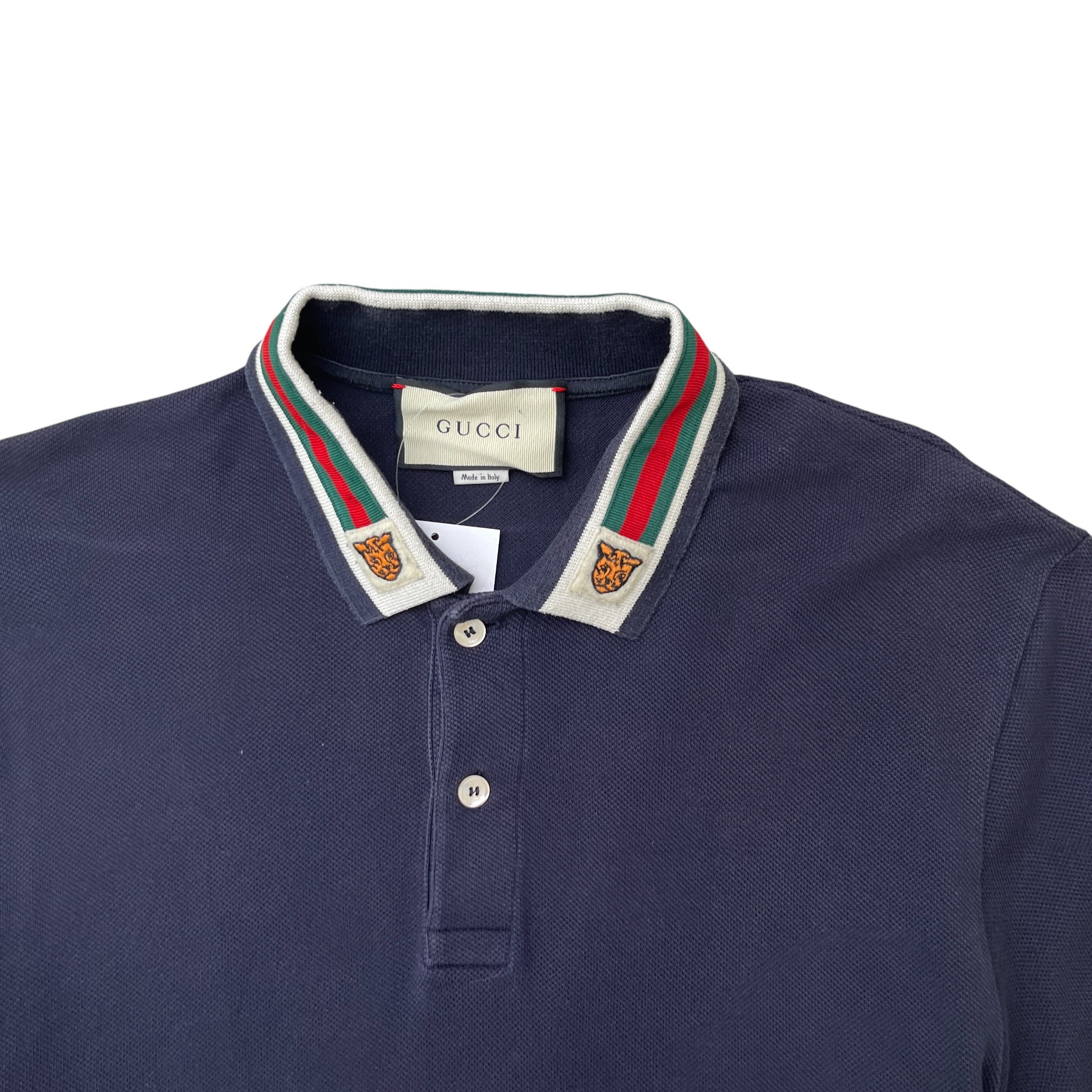 Men's Tiger Web Collar Polo Shirt Navy Size XL